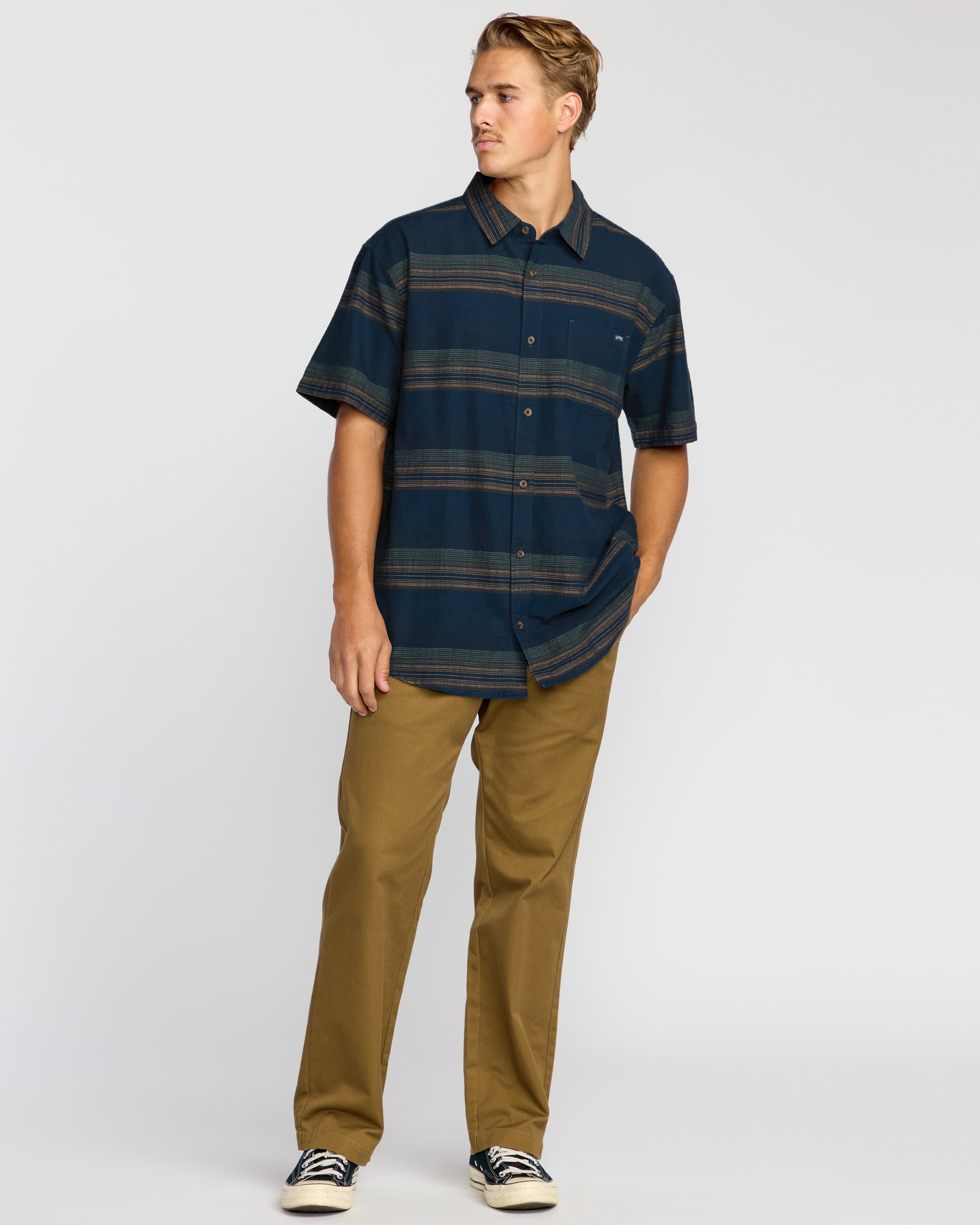 All Day Stripe Short Sleeve Shirt - Midnight