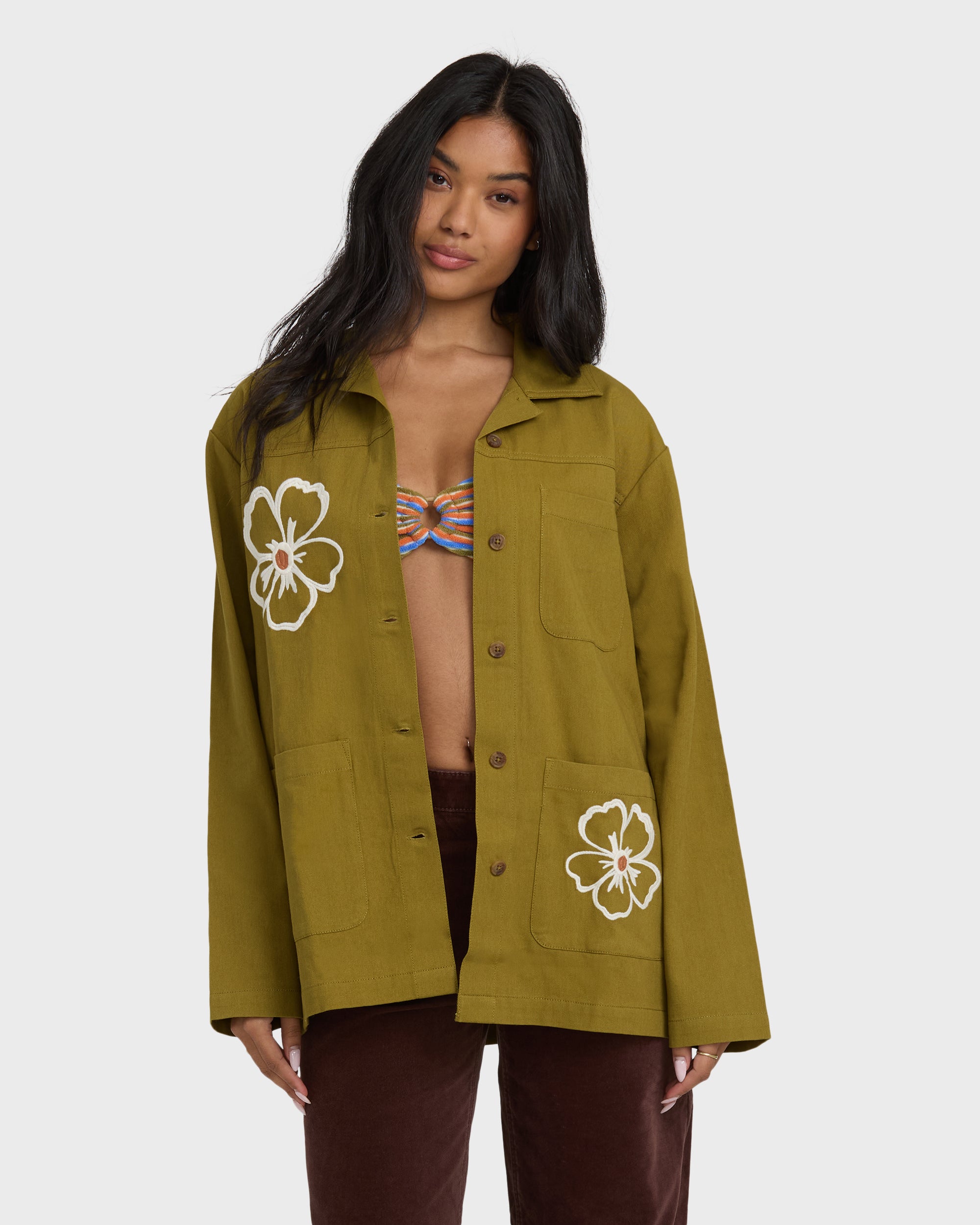 Floral Fields Shacket - Moss