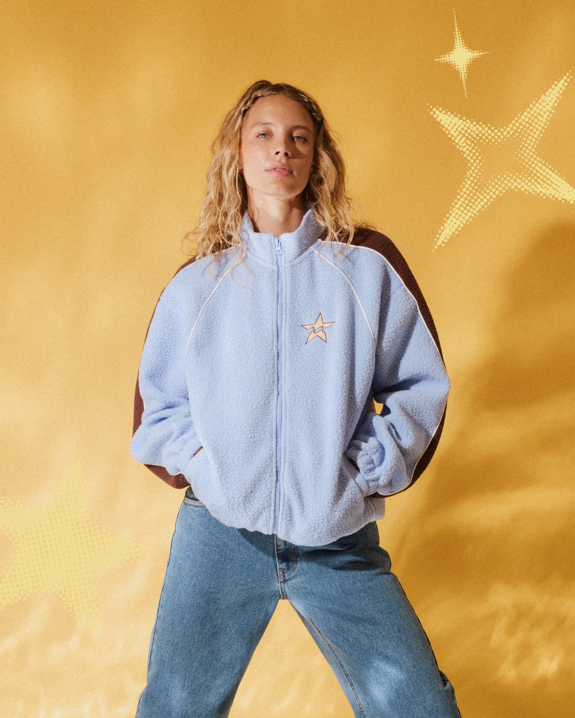 Sporty Fleece Mock Neck Zip-Up Fleece Jacket