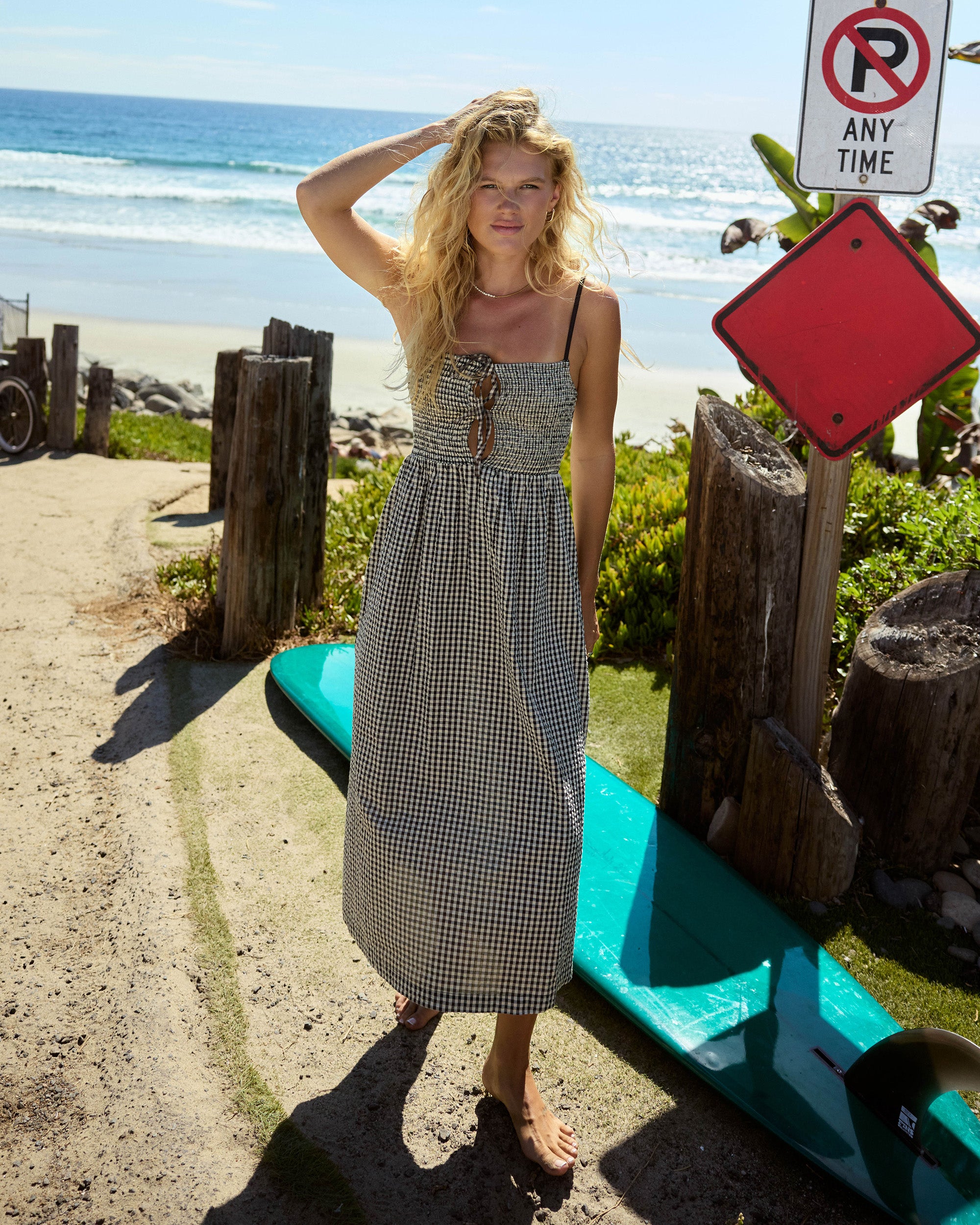 Beach Check Midi Dress - White/Black