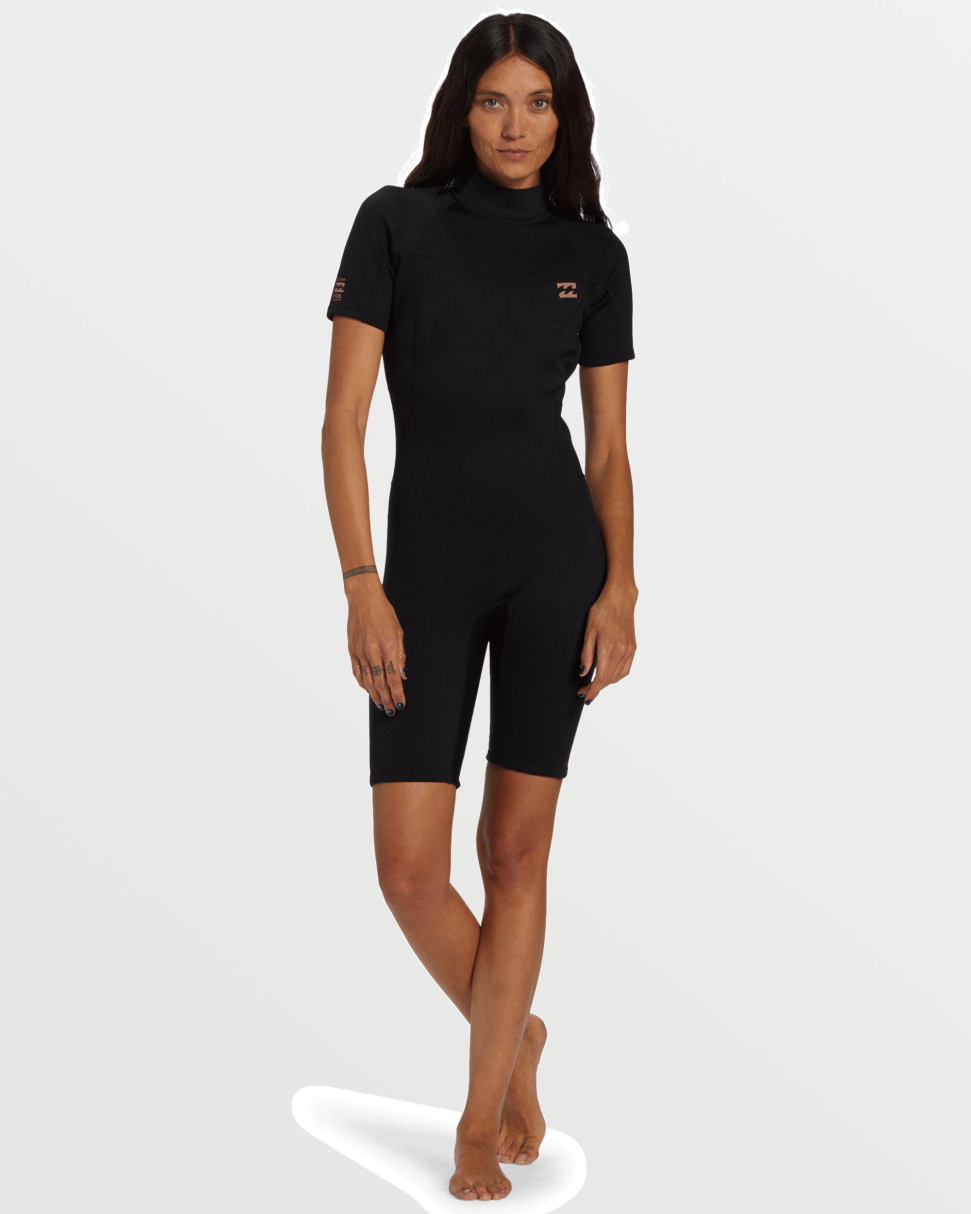 Foil Flatlock Short Sleeve Springsuit - Black