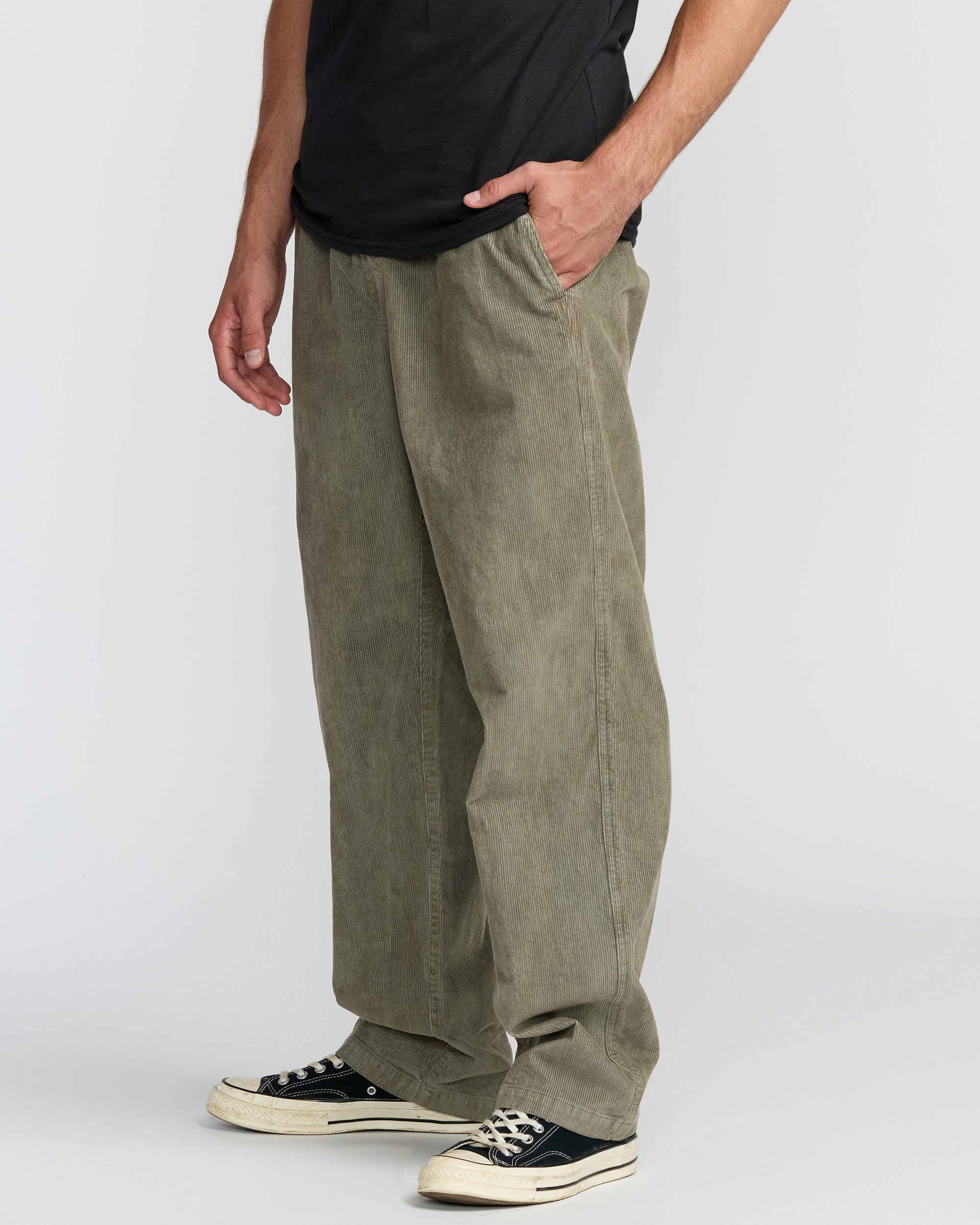 Larry Elastic Waist Corduroy Pants - Green Ash