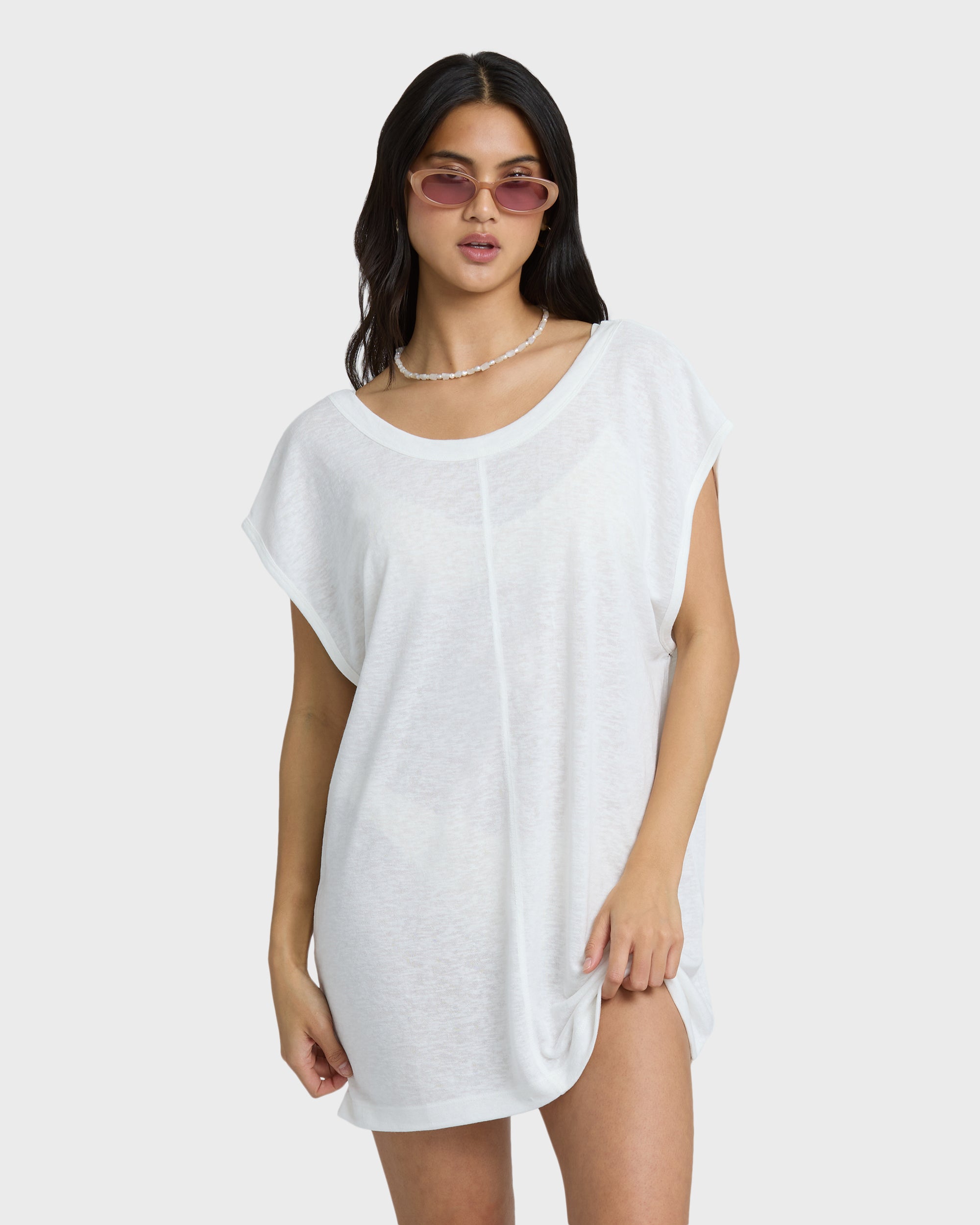 Hallow Wave Mini Short Sleeve Cover-Up Dress