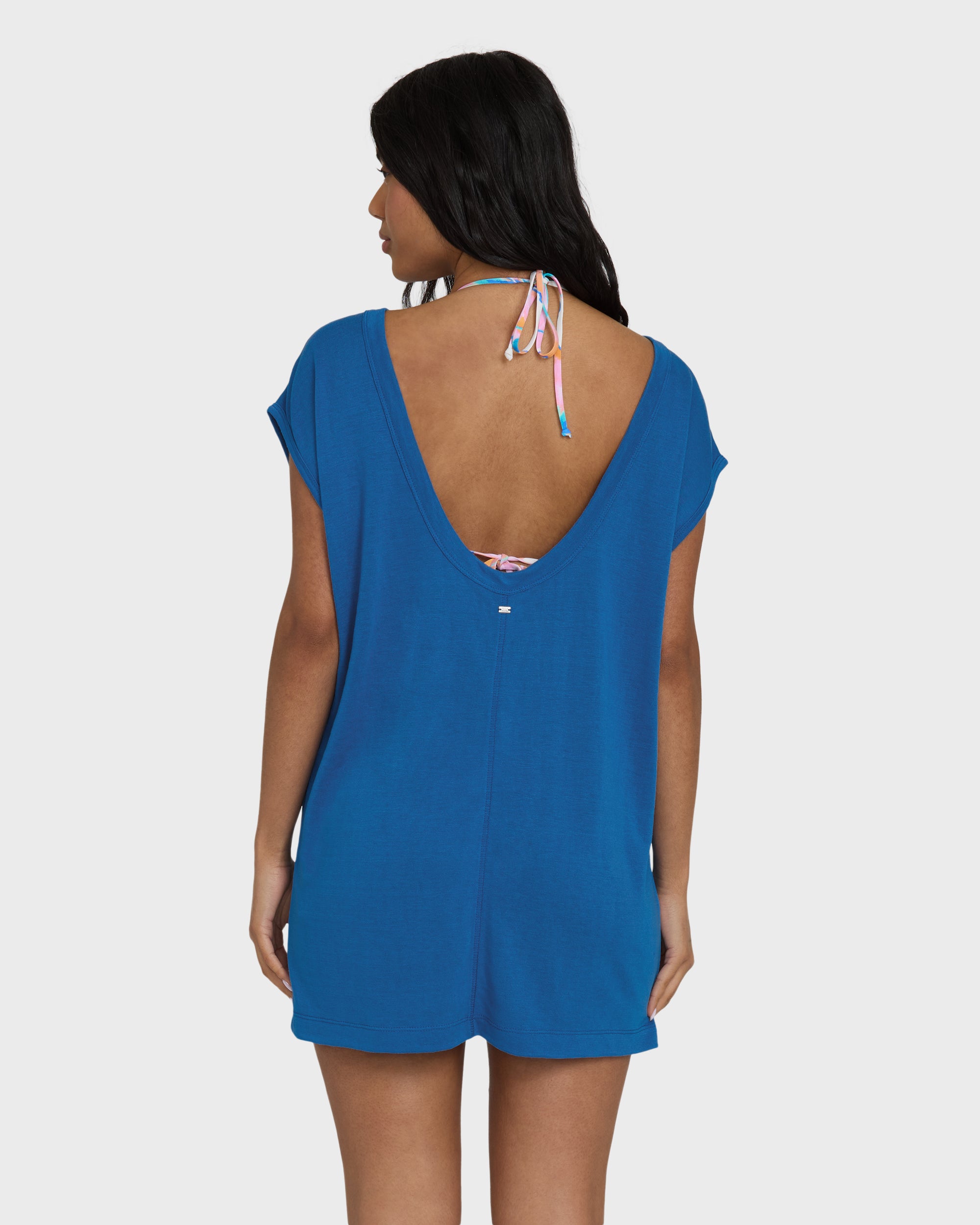 Hallow Wave Mini Short Sleeve Cover-Up Dress - True Blue