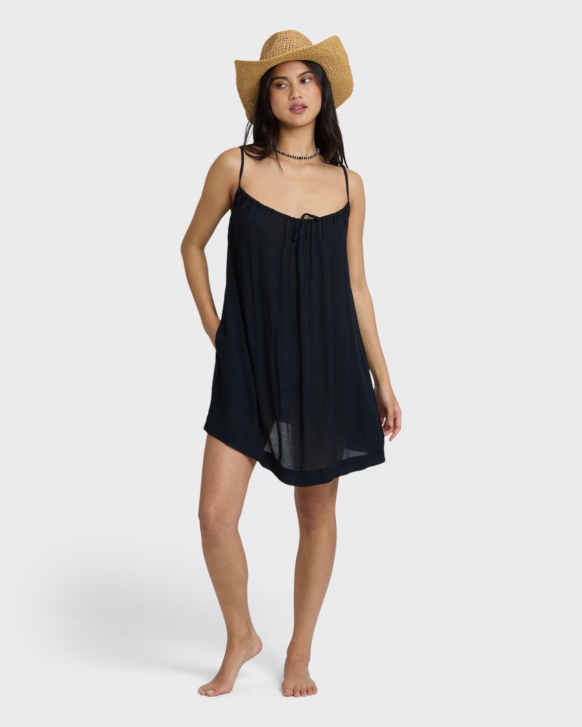 Beach Song Solid Mini Cover- Up Dress - Black Sands