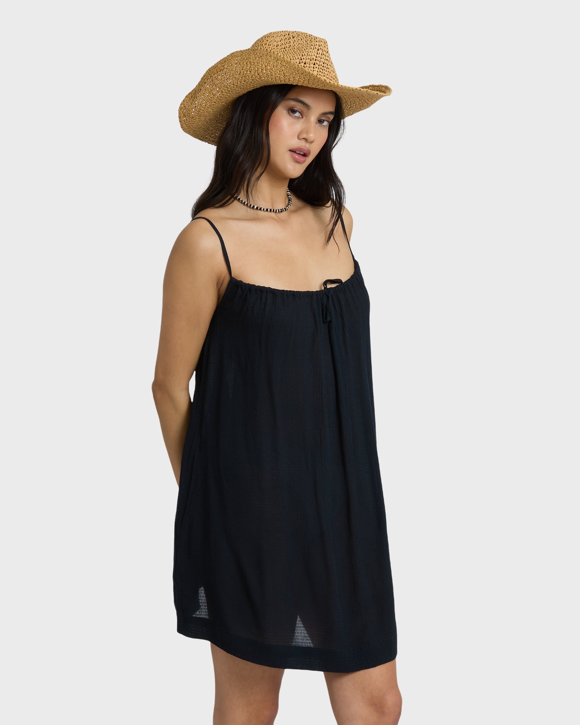 Beach Song Solid Mini Cover- Up Dress - Black Sands