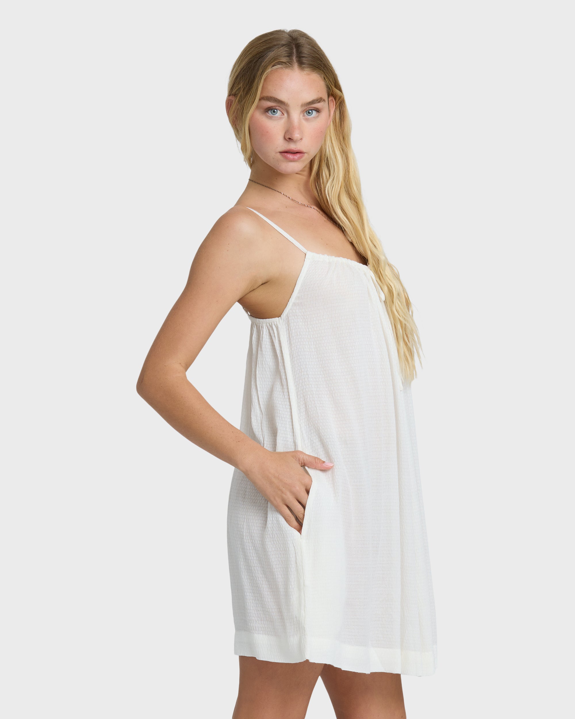 Beach Song Solid Mini Cover-Up Dress - Salt Crystal