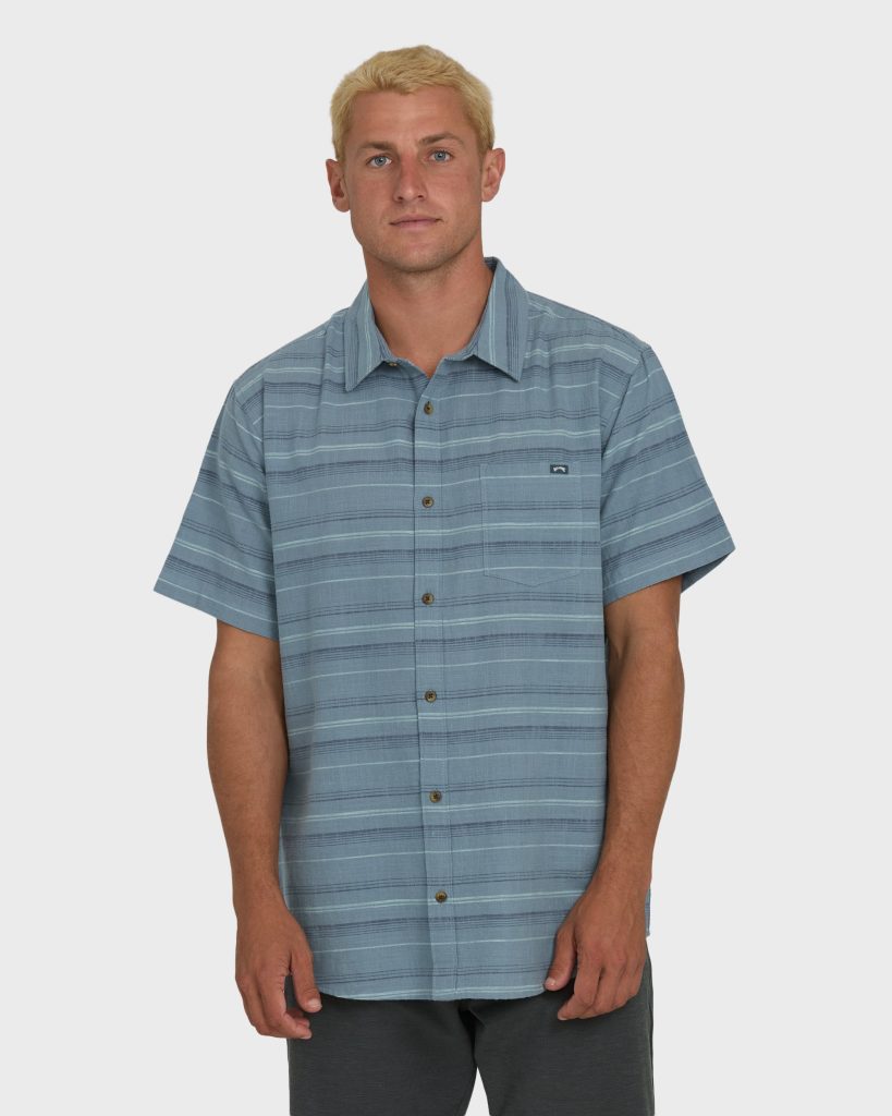 All Day Stripe Short Sleeve Shirt - Blue Fog