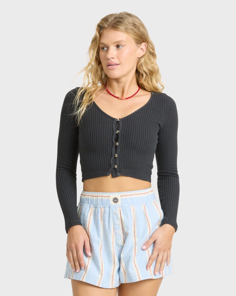 Paxton Long Sleeve Cotton Knit Top - Black Sands