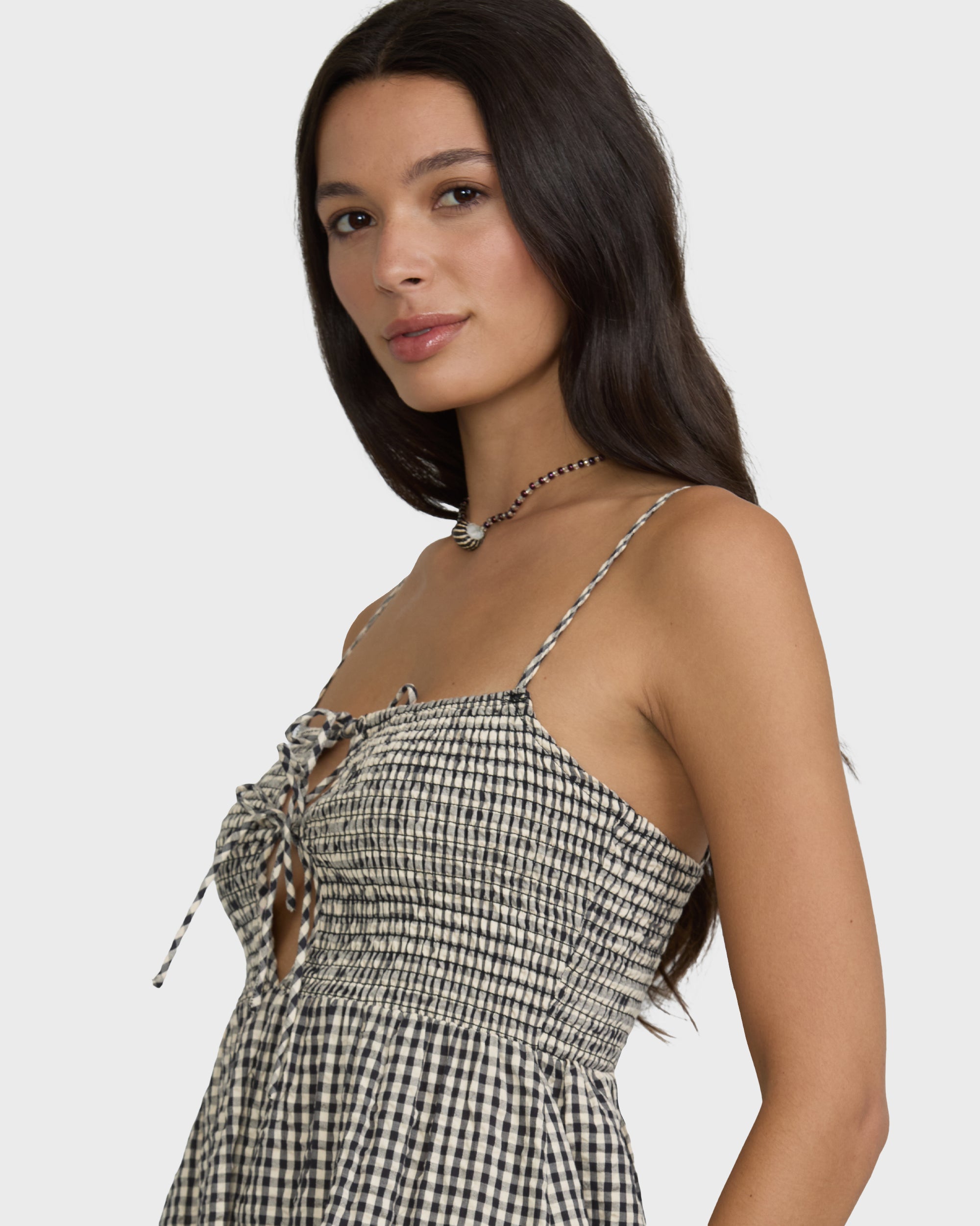 Beach Check Midi Dress - White/Black