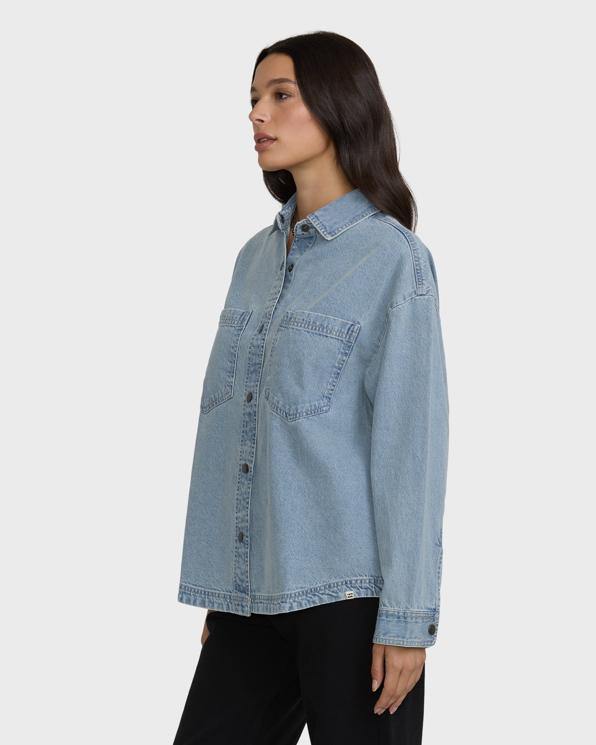 Mix Match Long Sleeve Denim Overshirt - Sky Wash