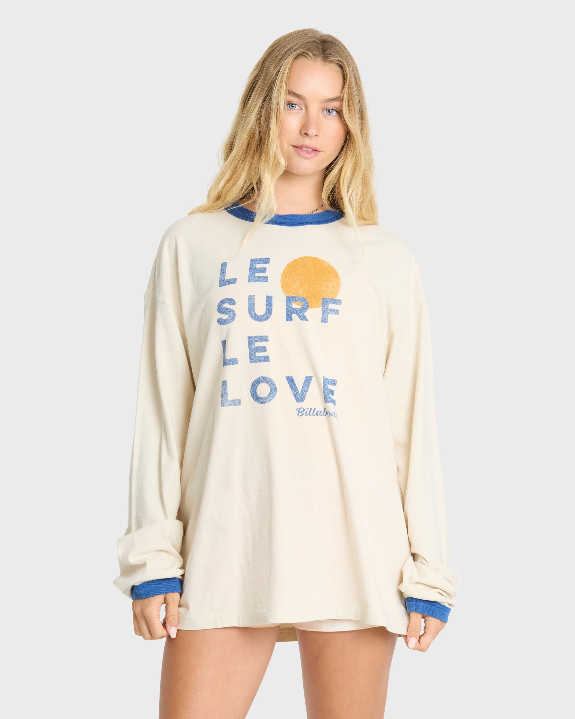 Le Love Surf Ringer Long Sleeve Cotton T-Shirt