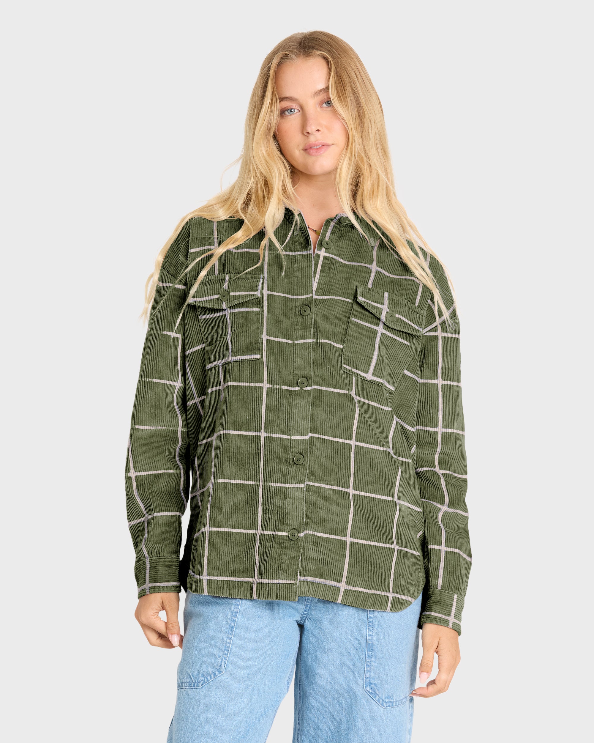 Fadeaway Long Sleeve Corduroy Shacket