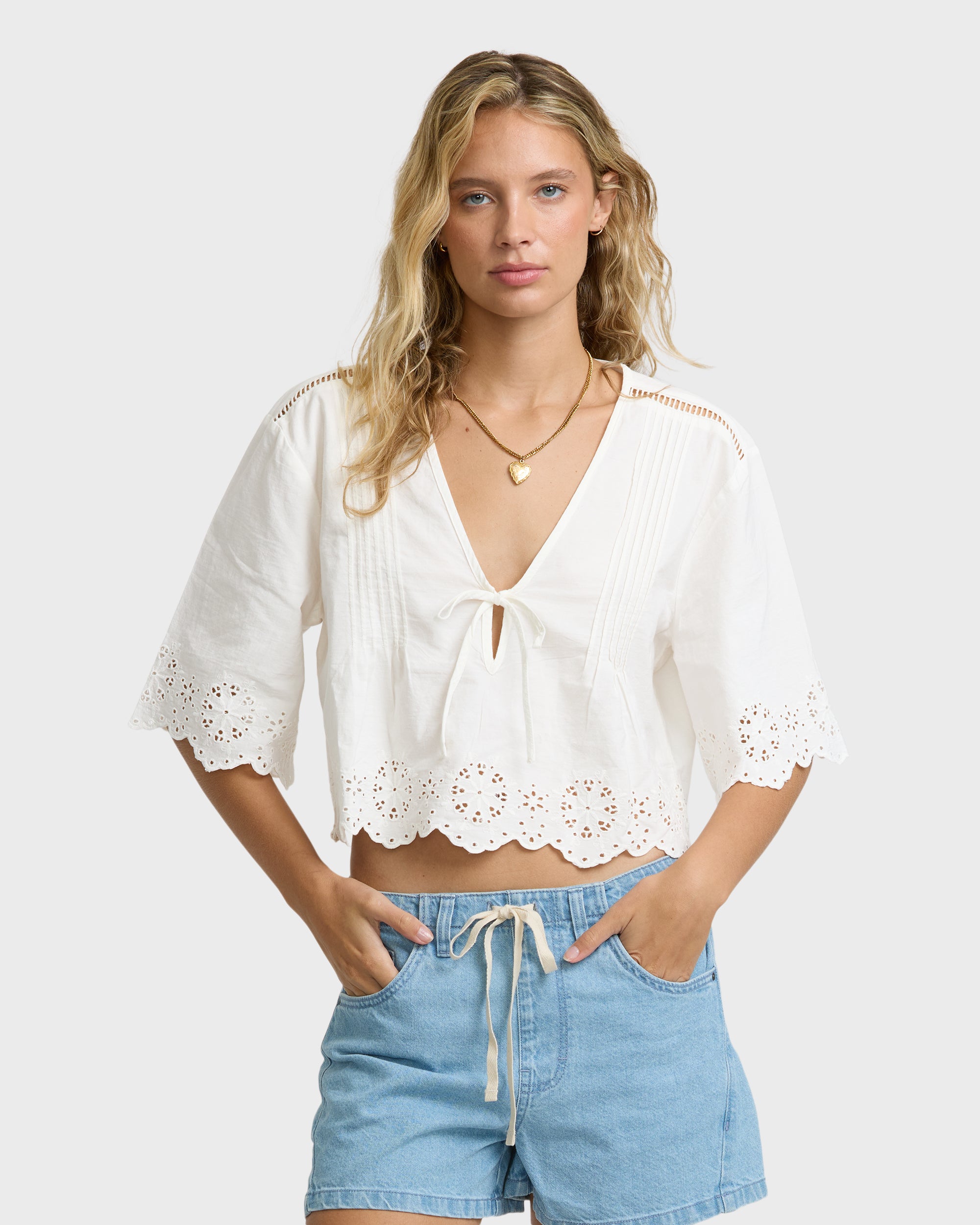Light And Airy Short Sleeve Cotton Blouse