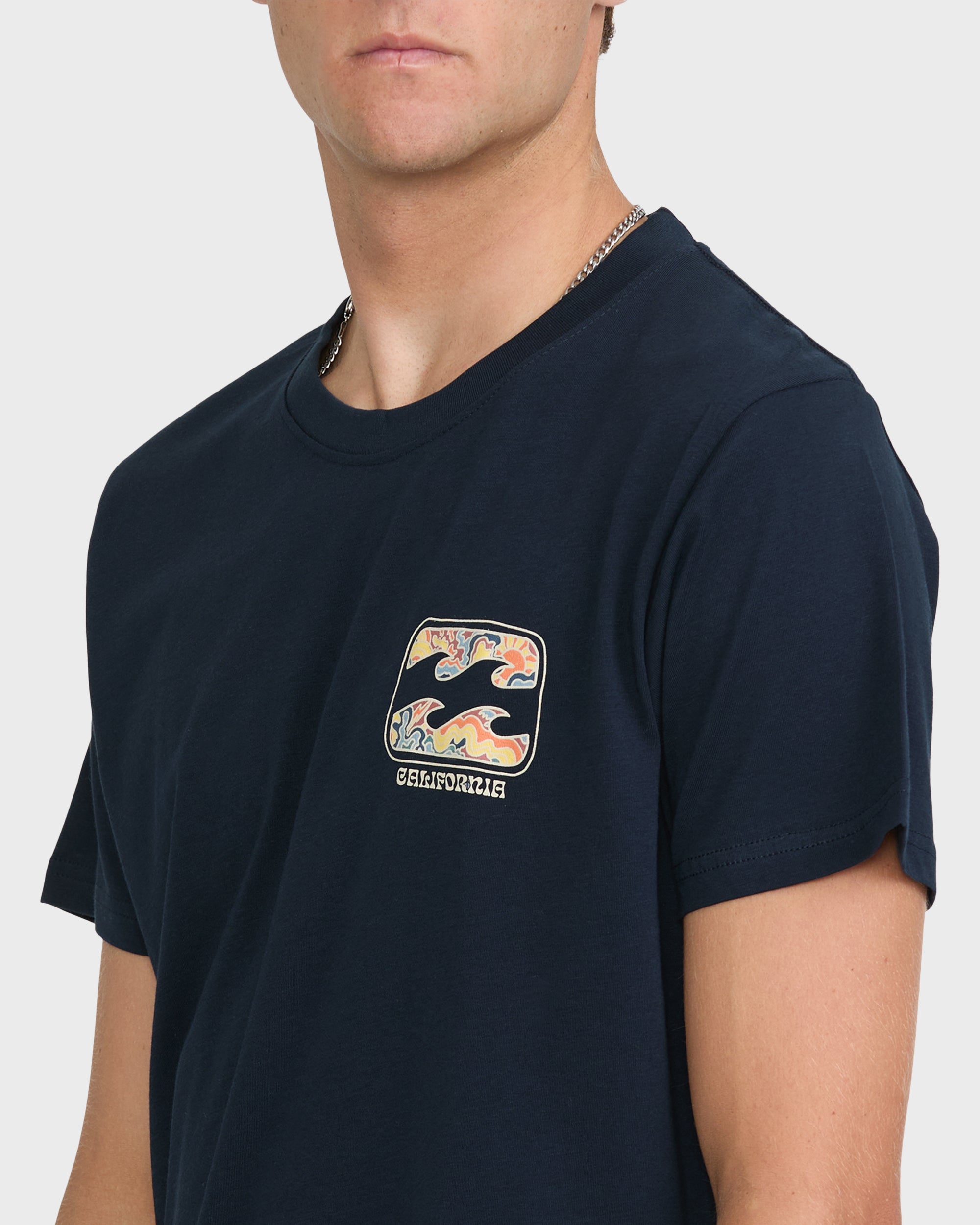 Crayon Wave California Short Sleeve Cotton T-Shirt - Navy