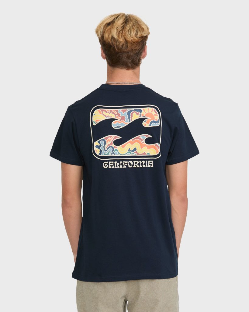 Crayon Wave California Short Sleeve Cotton T-Shirt - Navy