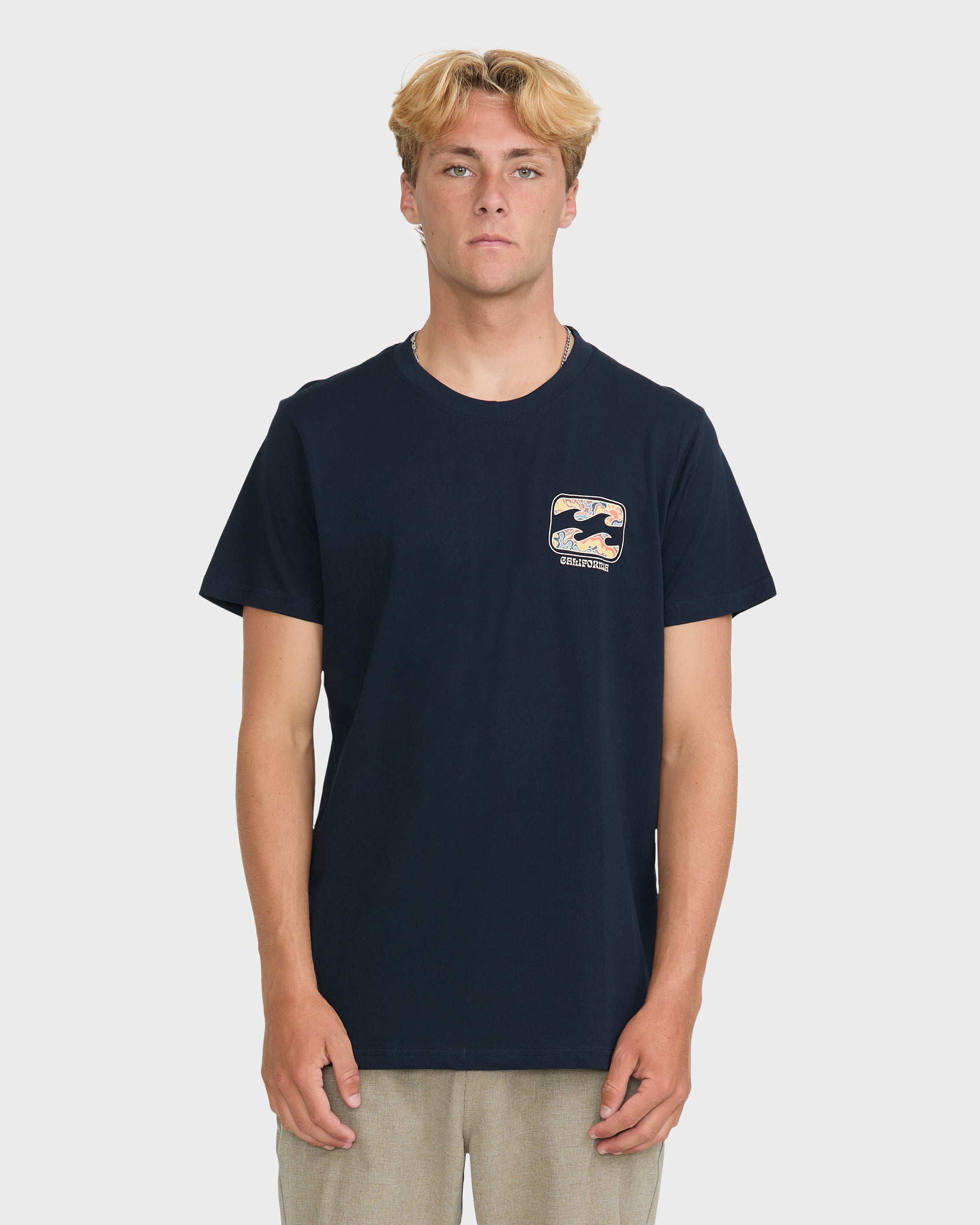 Crayon Wave California Short Sleeve Cotton T-Shirt - Navy