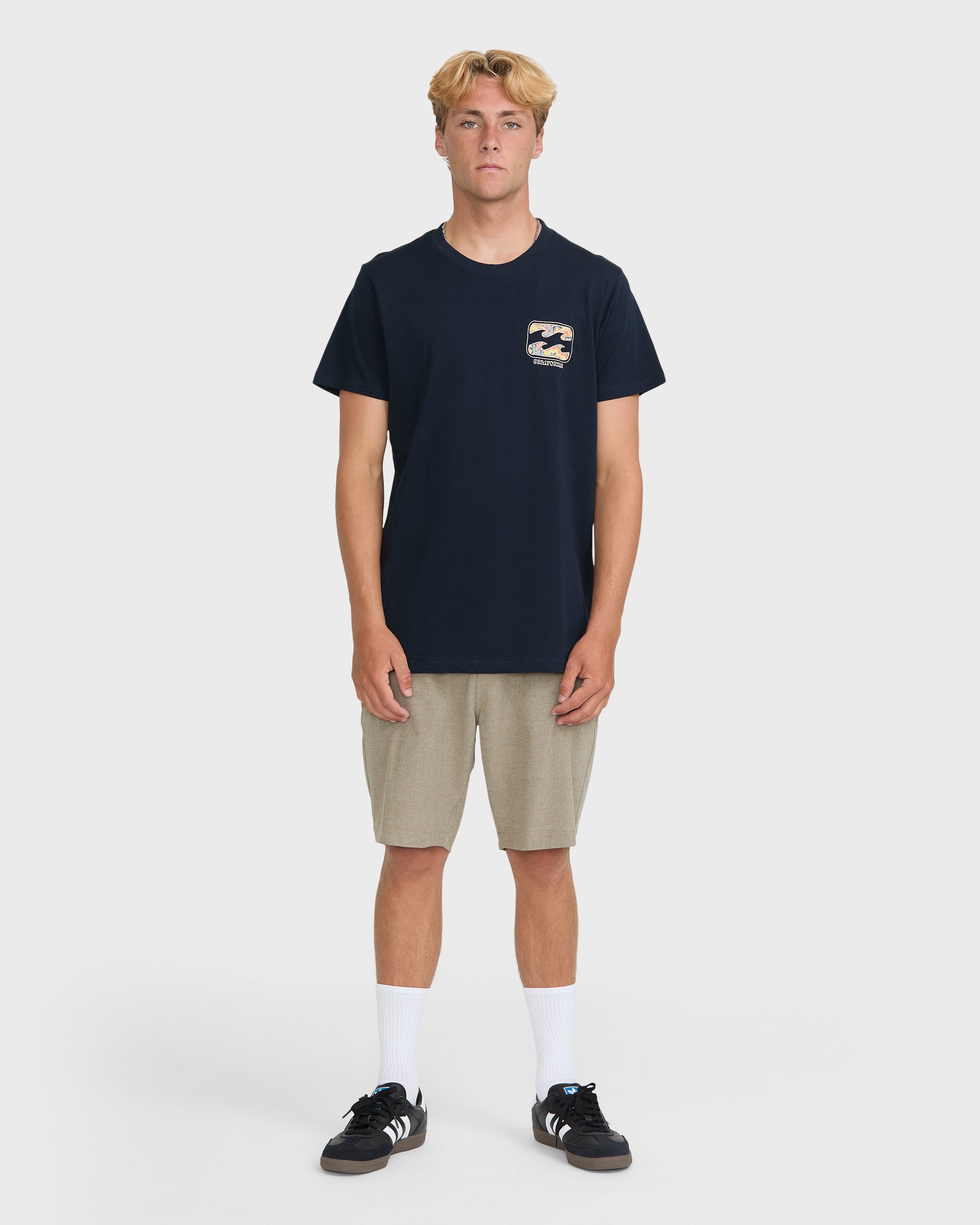 Crayon Wave California Short Sleeve Cotton T-Shirt - Navy