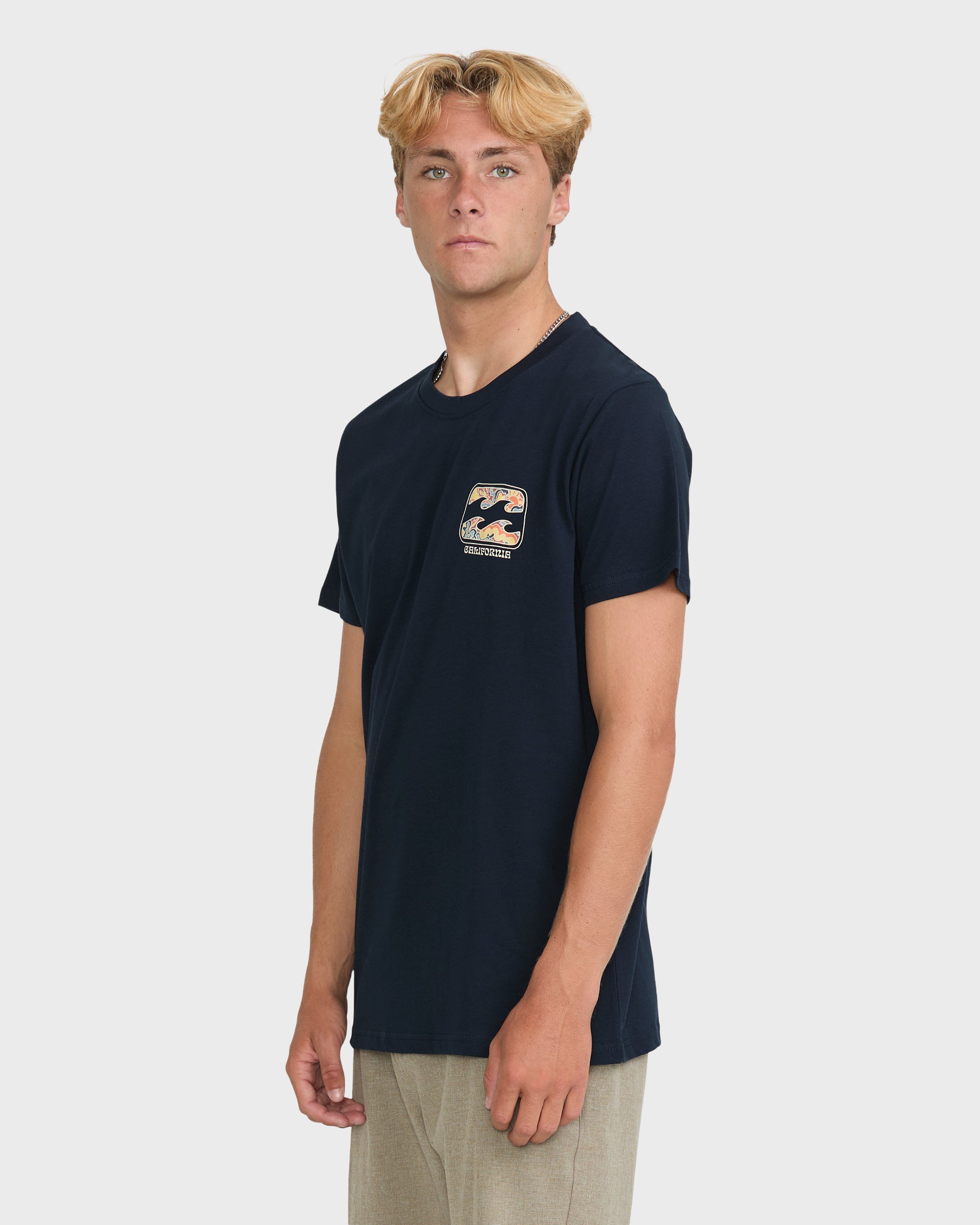 Crayon Wave California Short Sleeve Cotton T-Shirt - Navy