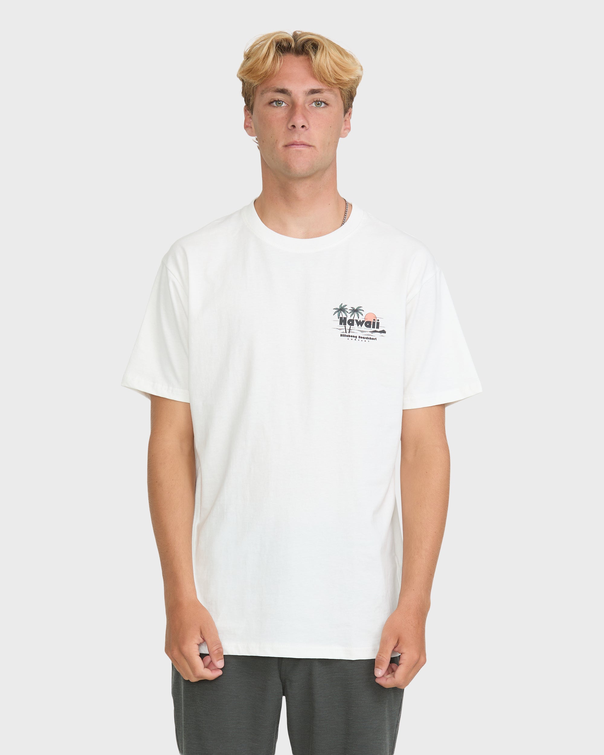 Tools Down Hawaii Basic Short Sleeve Knit T-Shirt - Off White
