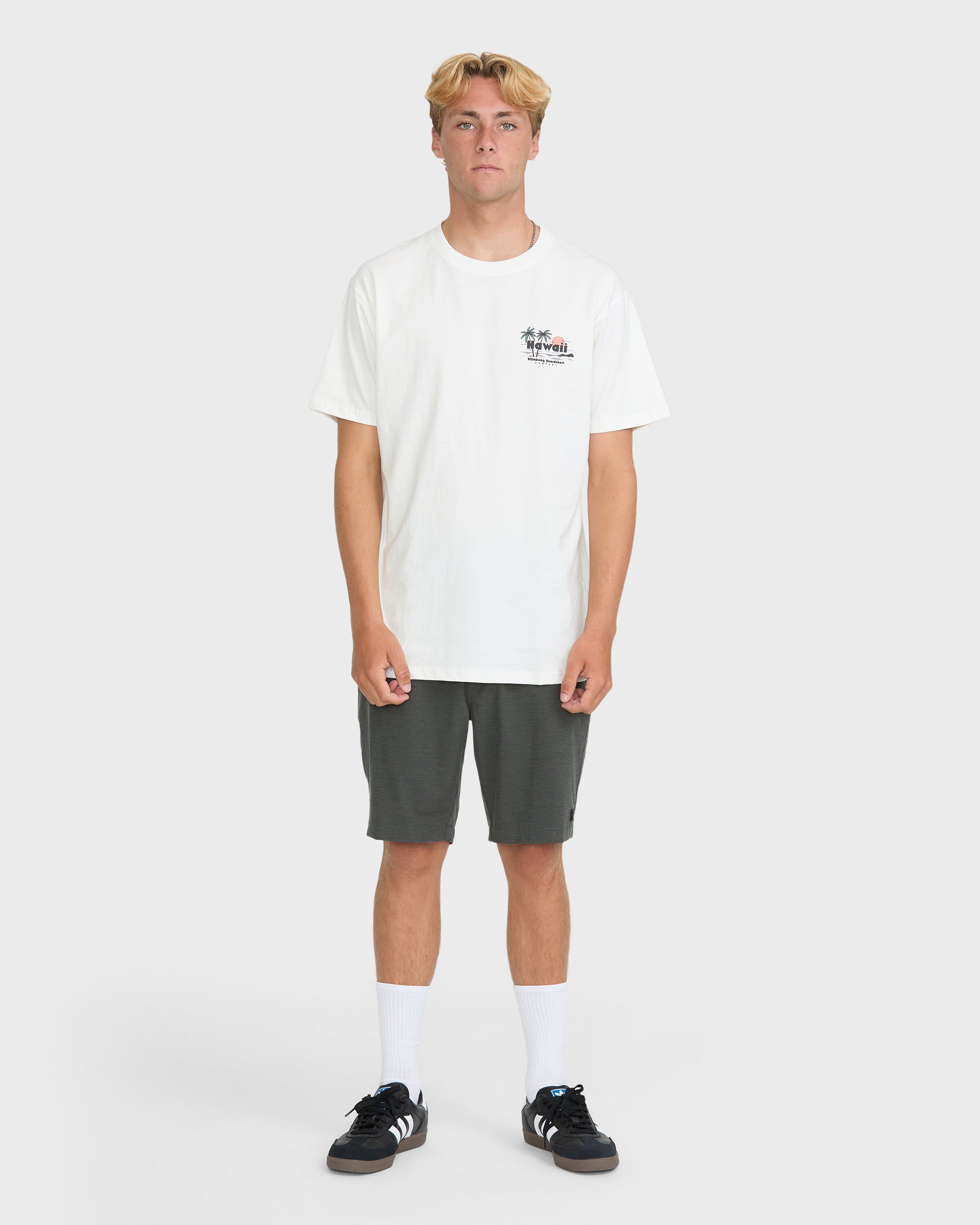 Tools Down Hawaii Basic Short Sleeve Knit T-Shirt - Off White
