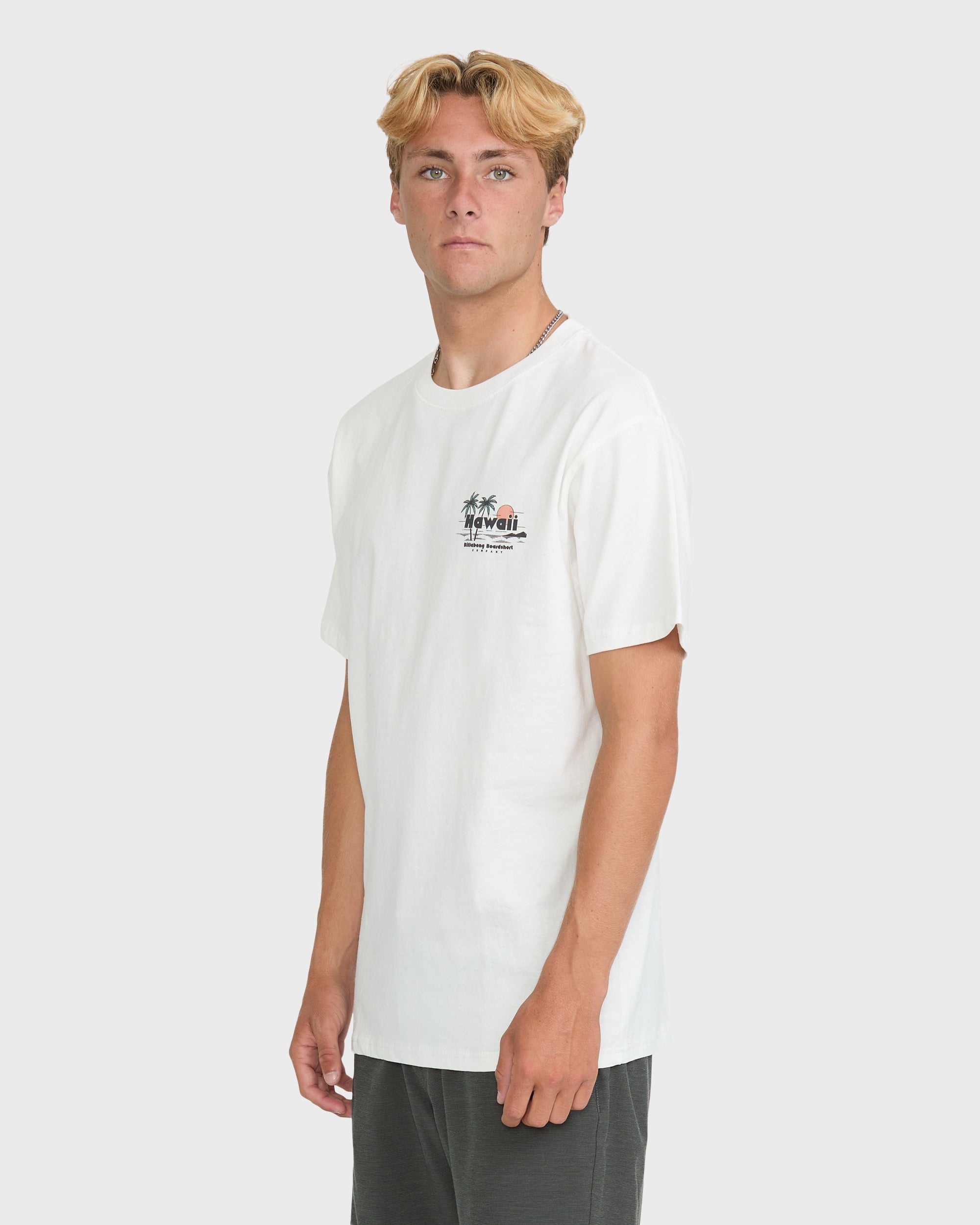 Tools Down Hawaii Basic Short Sleeve Knit T-Shirt - Off White