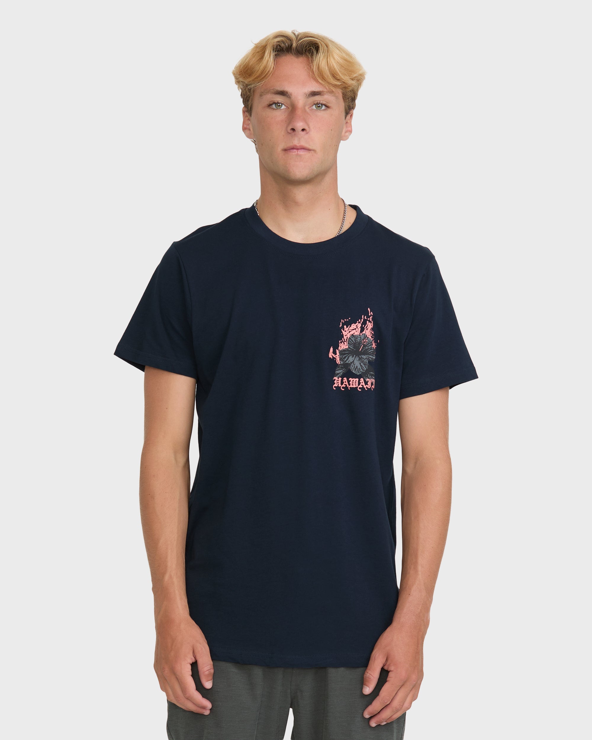 Oahu Hawaii Basic Short Sleeve Knit T-Shirt - Navy