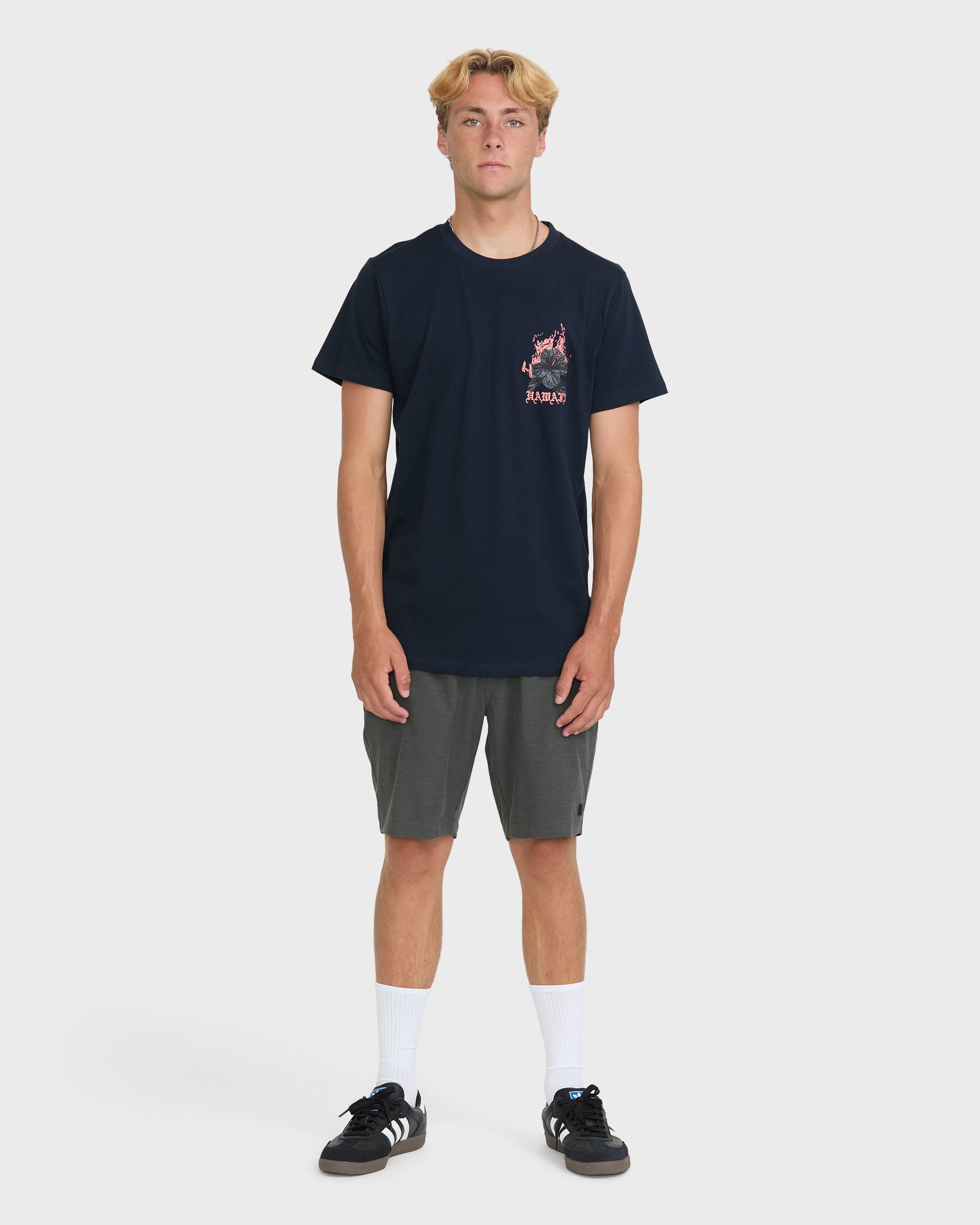 Oahu Hawaii Basic Short Sleeve Knit T-Shirt - Navy