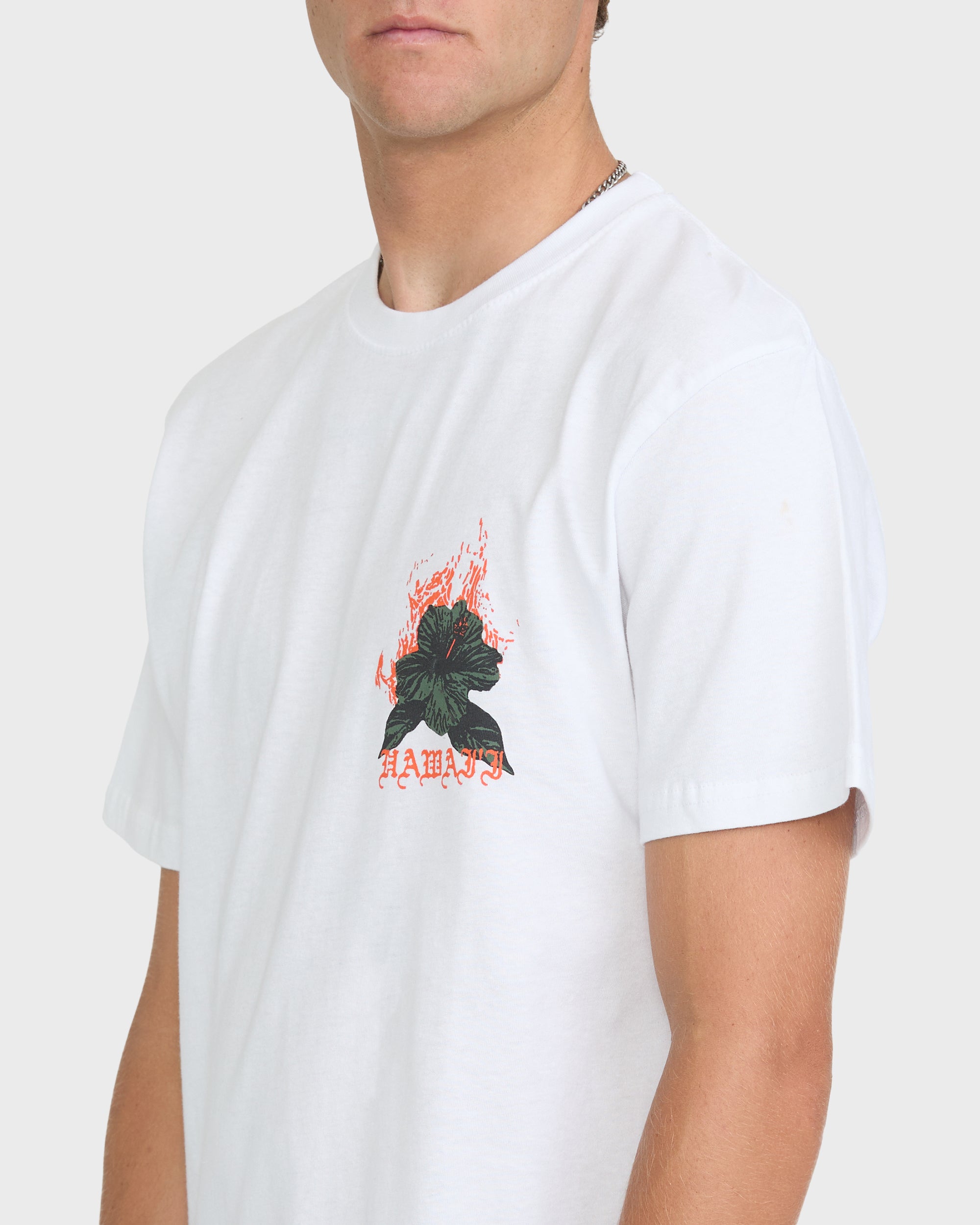Oahu Hawaii Basic Short Sleeve Knit T-Shirt - White