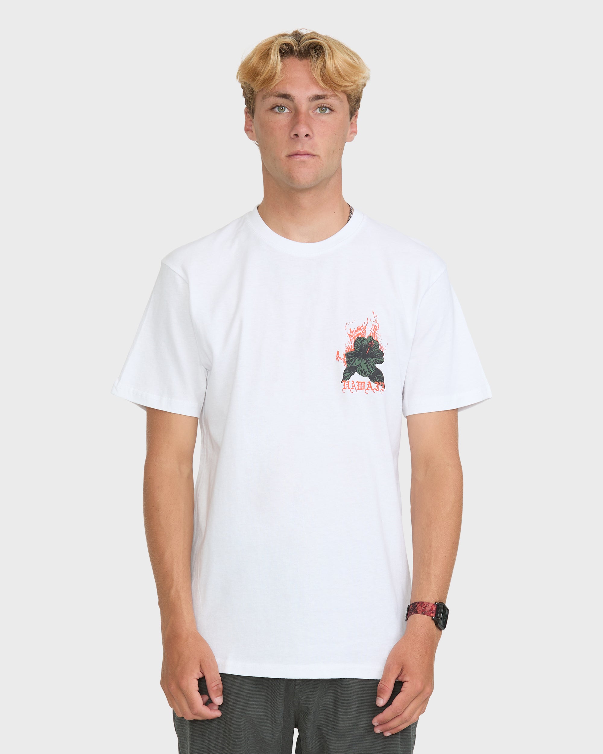 Oahu Hawaii Basic Short Sleeve Knit T-Shirt - White