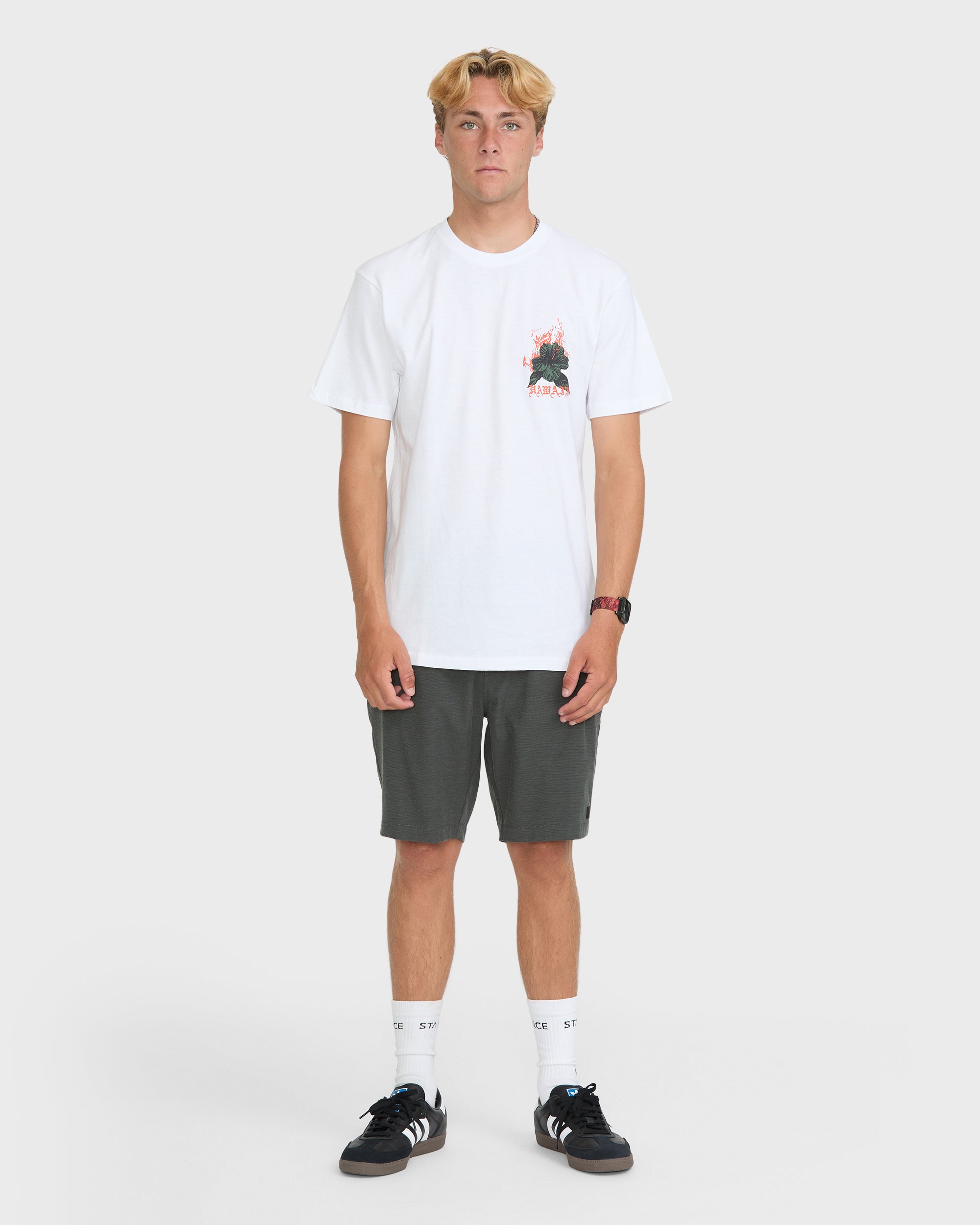 Oahu Hawaii Basic Short Sleeve Knit T-Shirt - White