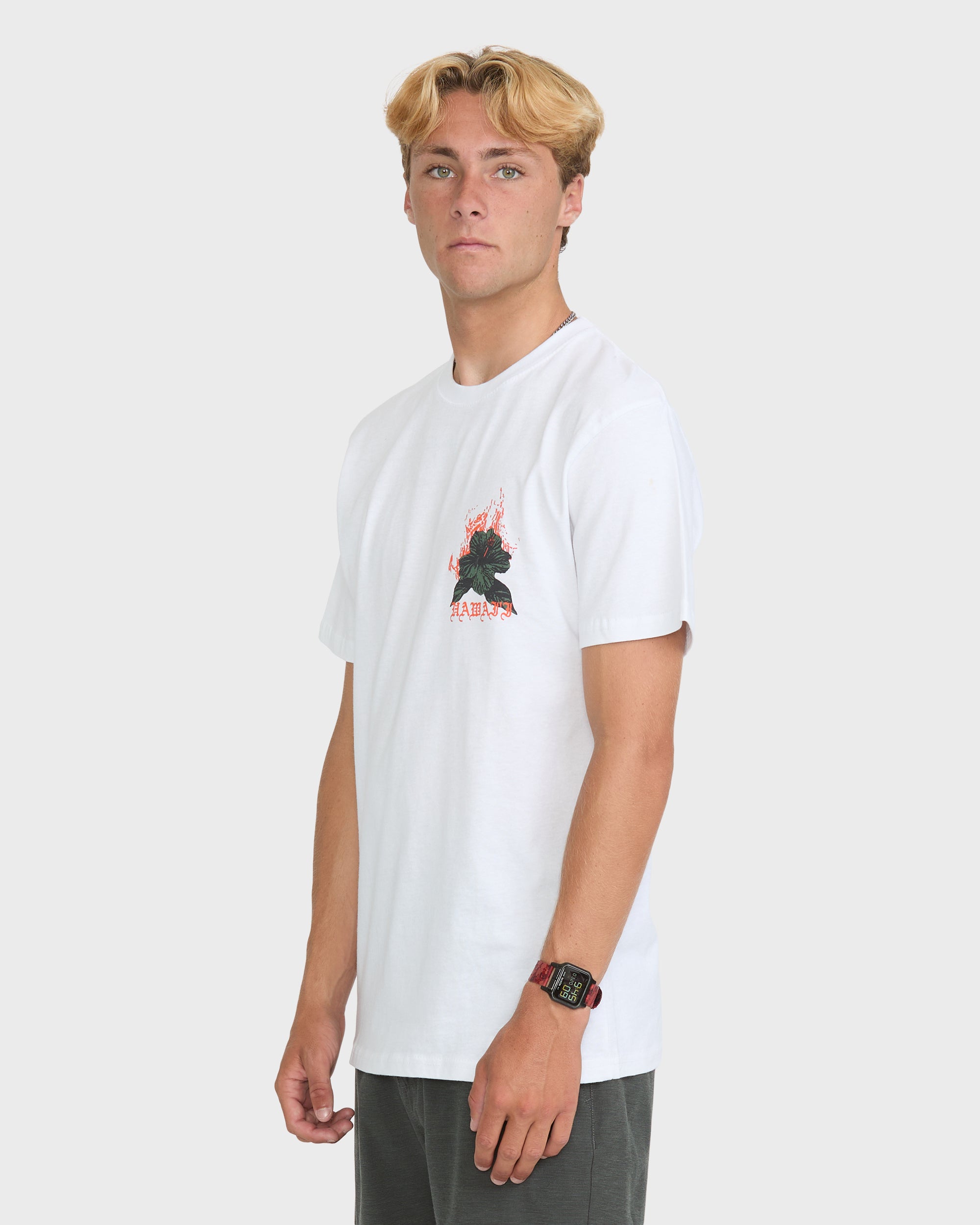 Oahu Hawaii Basic Short Sleeve Knit T-Shirt - White
