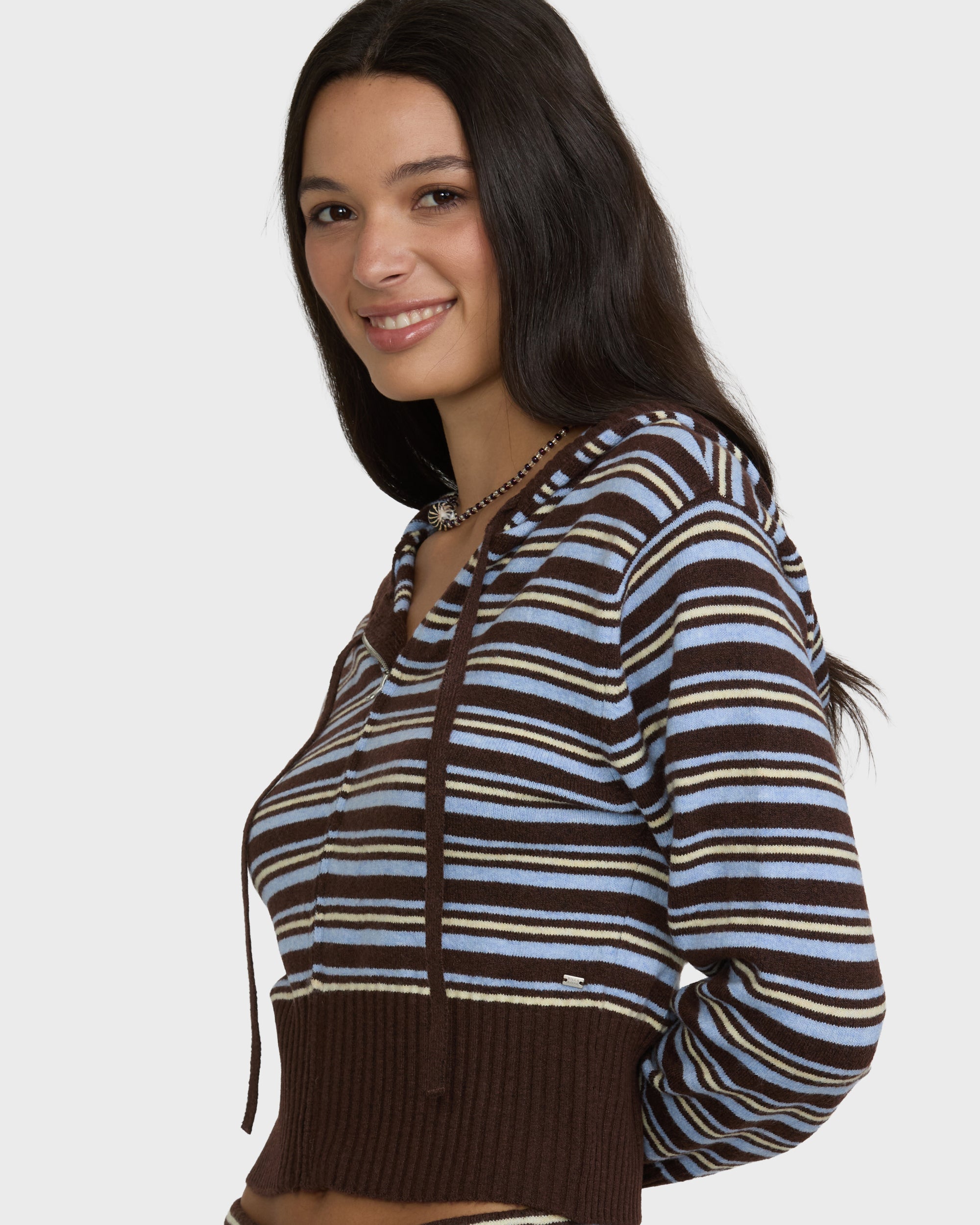 Shore Stripe Zip-Up Hoodie - Teak