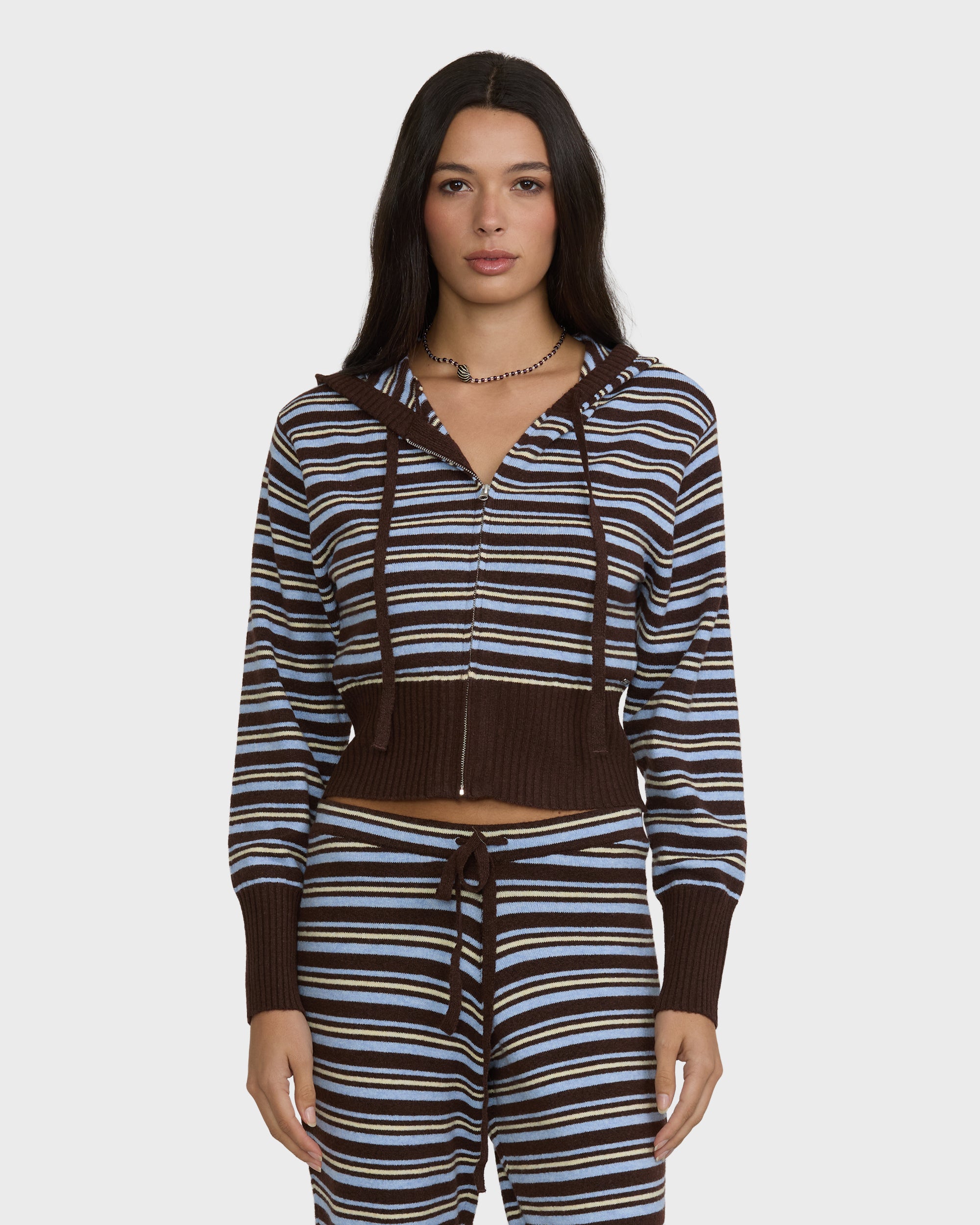 Shore Stripe Zip-Up Hoodie - Teak