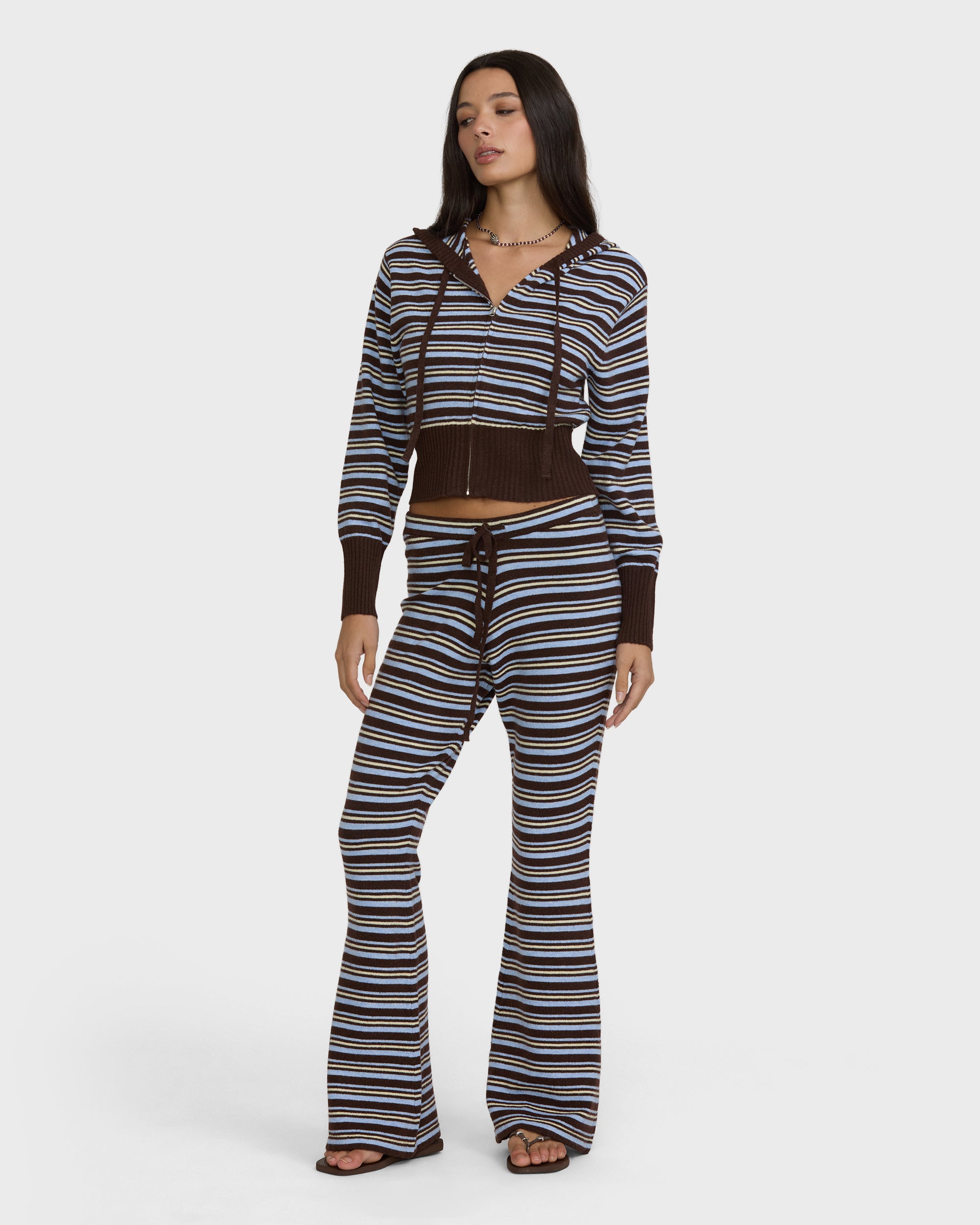 Shore Stripe Zip-Up Hoodie - Teak