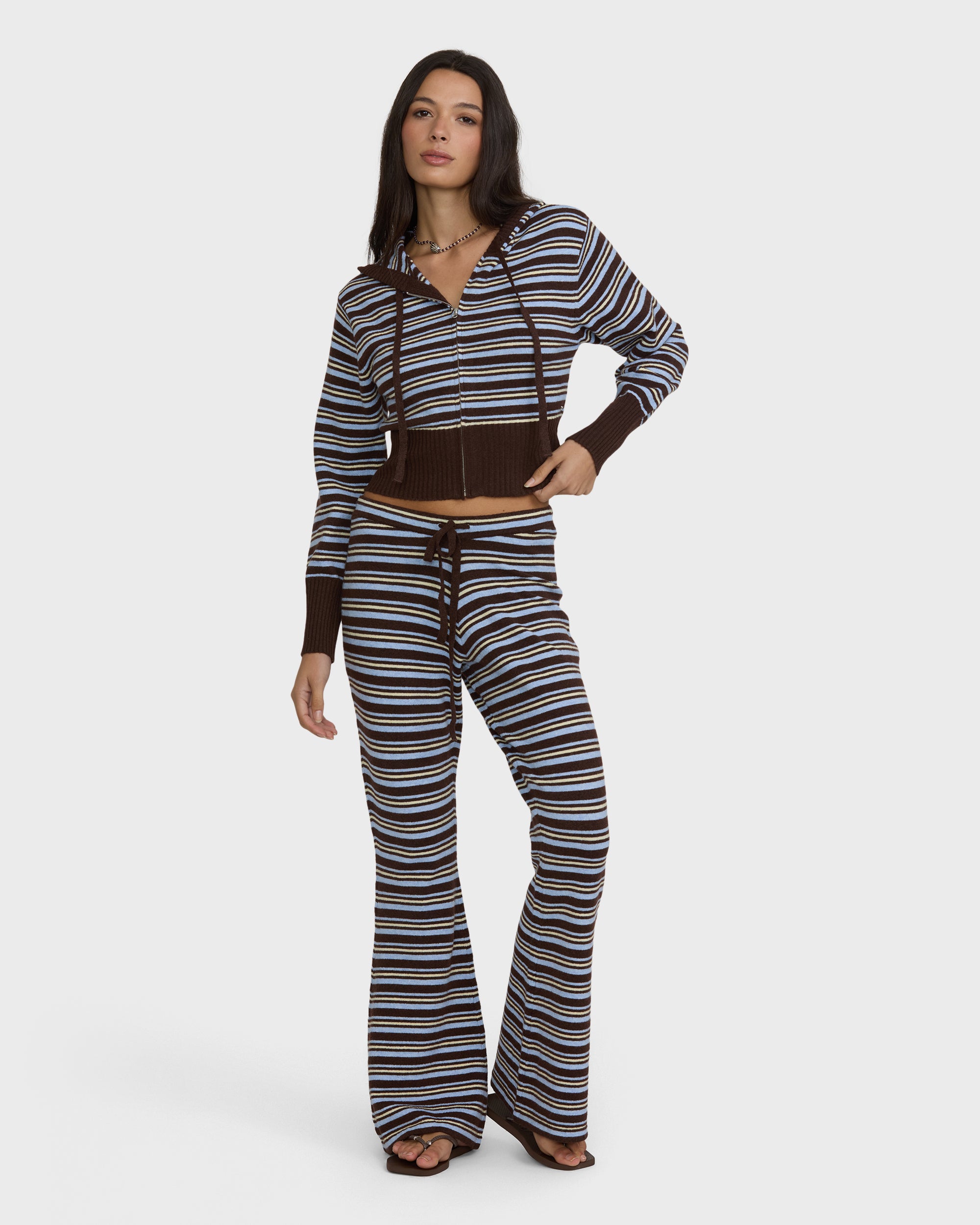 Shore Stripe Flare Sweater Pants - Teak