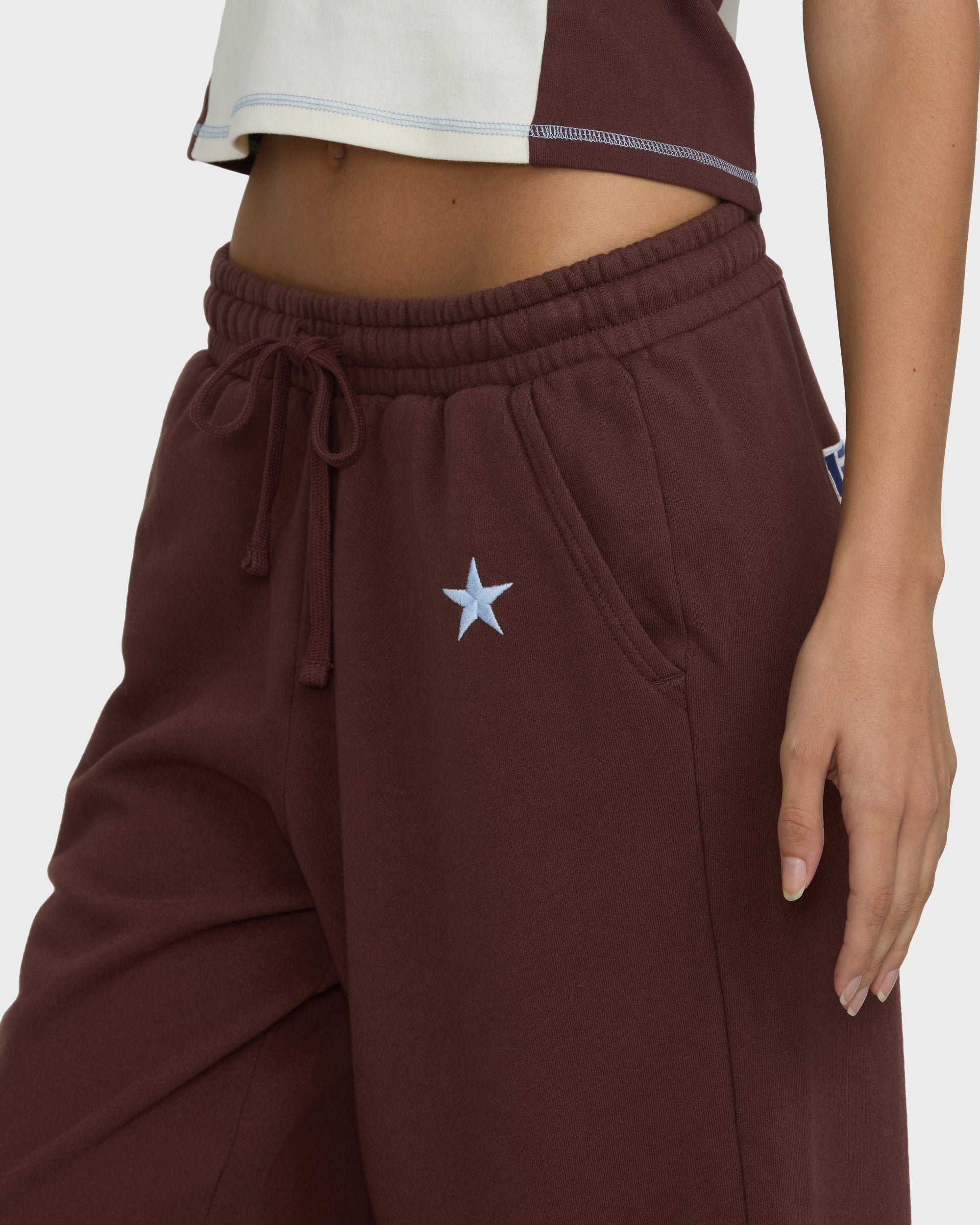 Star Crossed High Rise Wide Leg Fleece Sweatpants - Teak