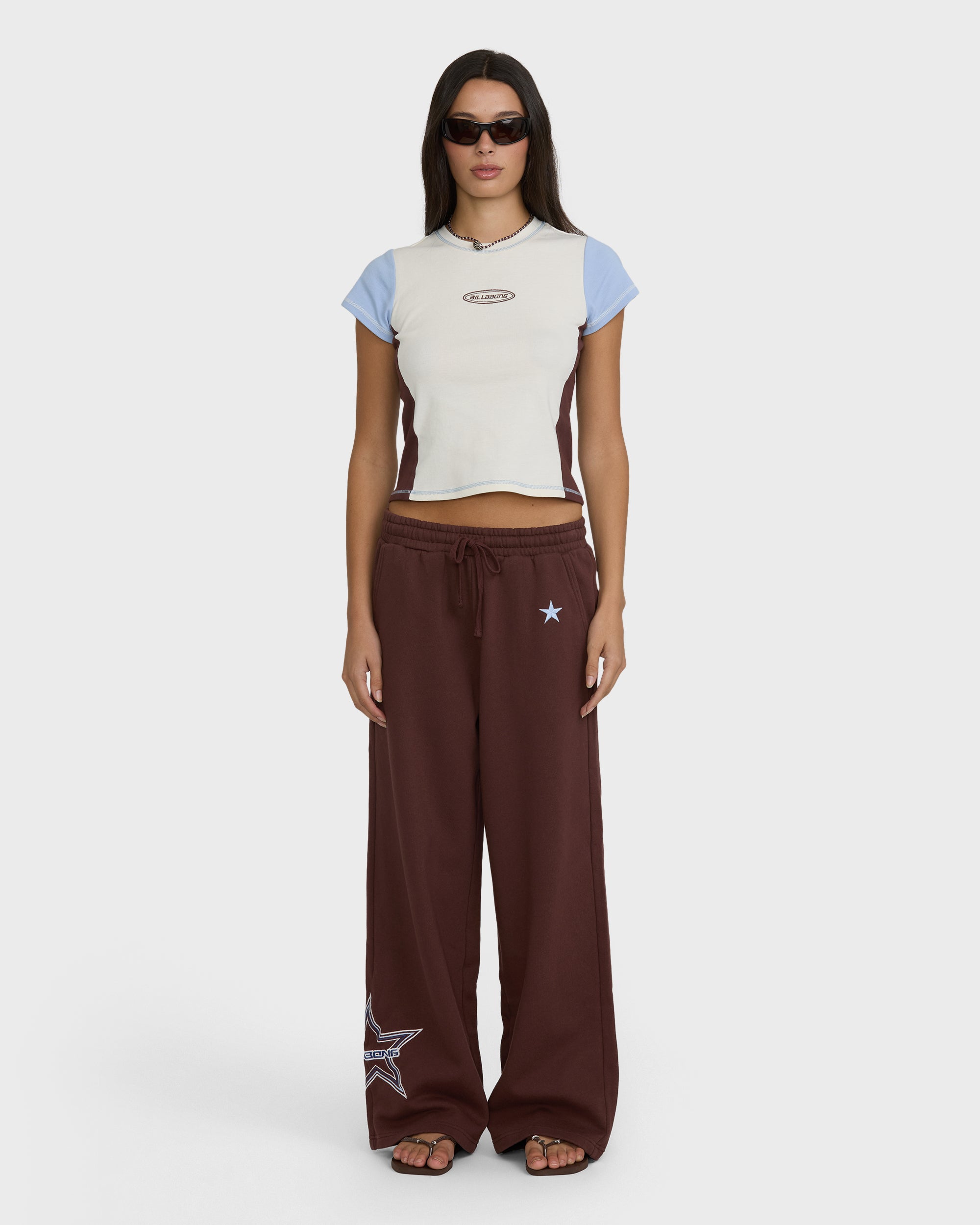 Star Crossed High Rise Wide Leg Fleece Sweatpants - Teak