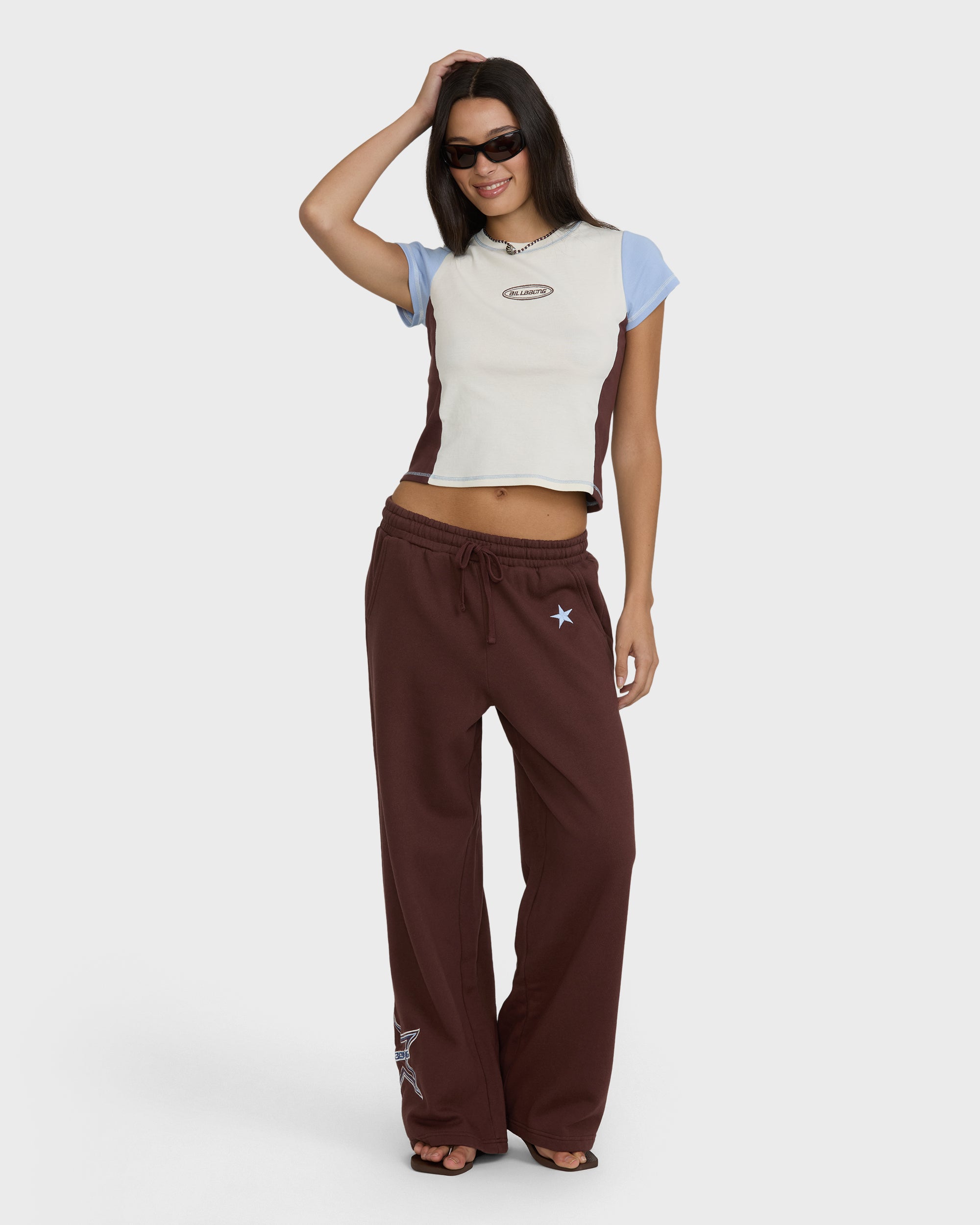 Star Crossed High Rise Wide Leg Fleece Sweatpants - Teak