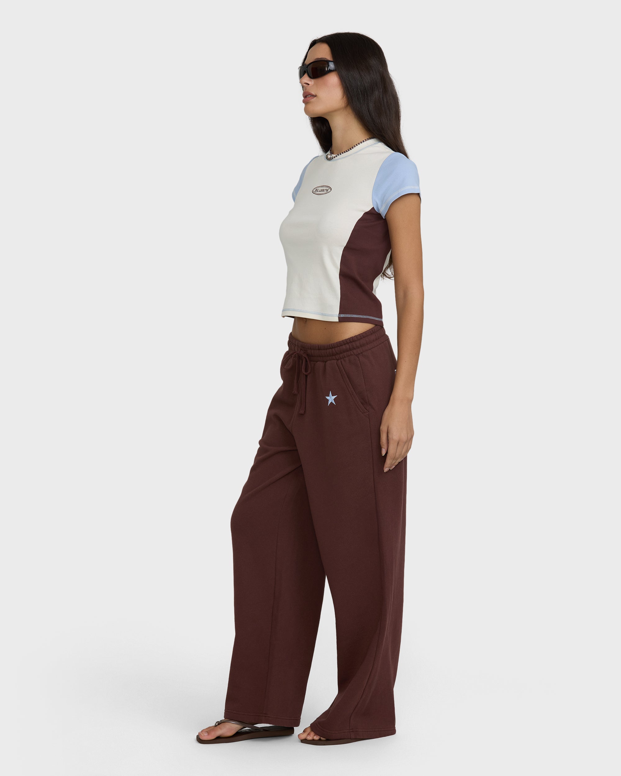 Star Crossed High Rise Wide Leg Fleece Sweatpants - Teak