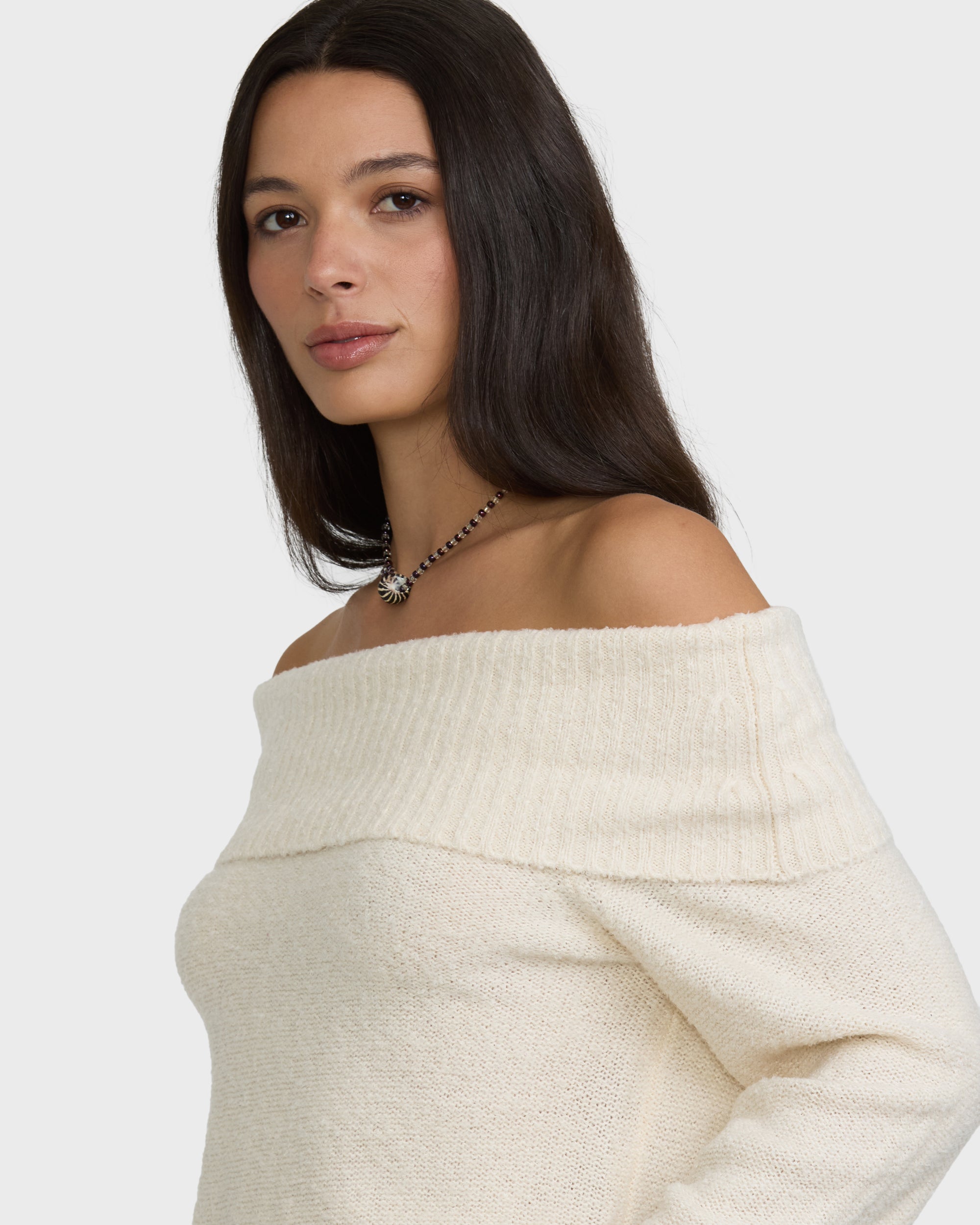 Drift Off Shoulder Sweater - Salt Crystal