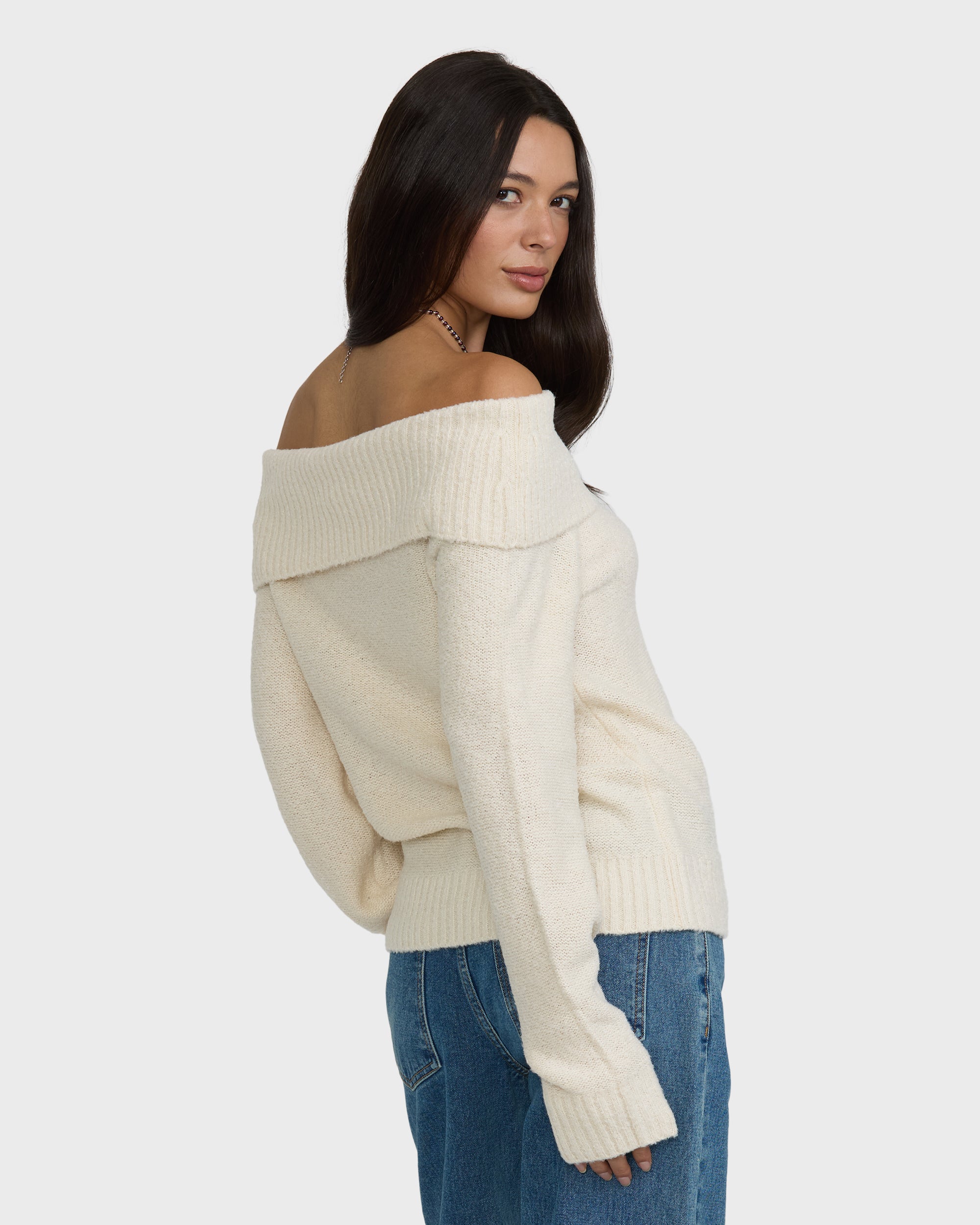 Drift Off Shoulder Sweater - Salt Crystal