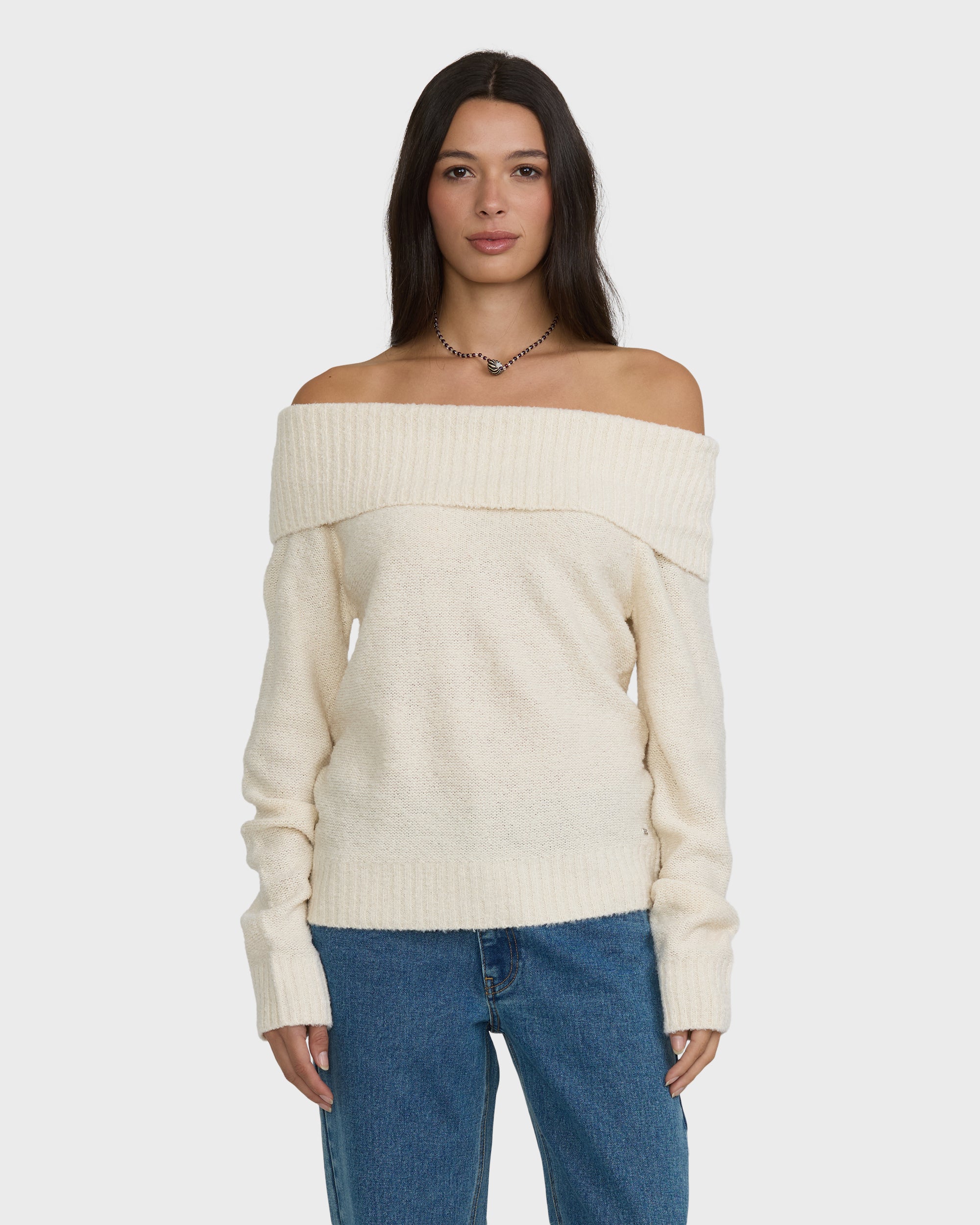 Drift Off Shoulder Sweater - Salt Crystal