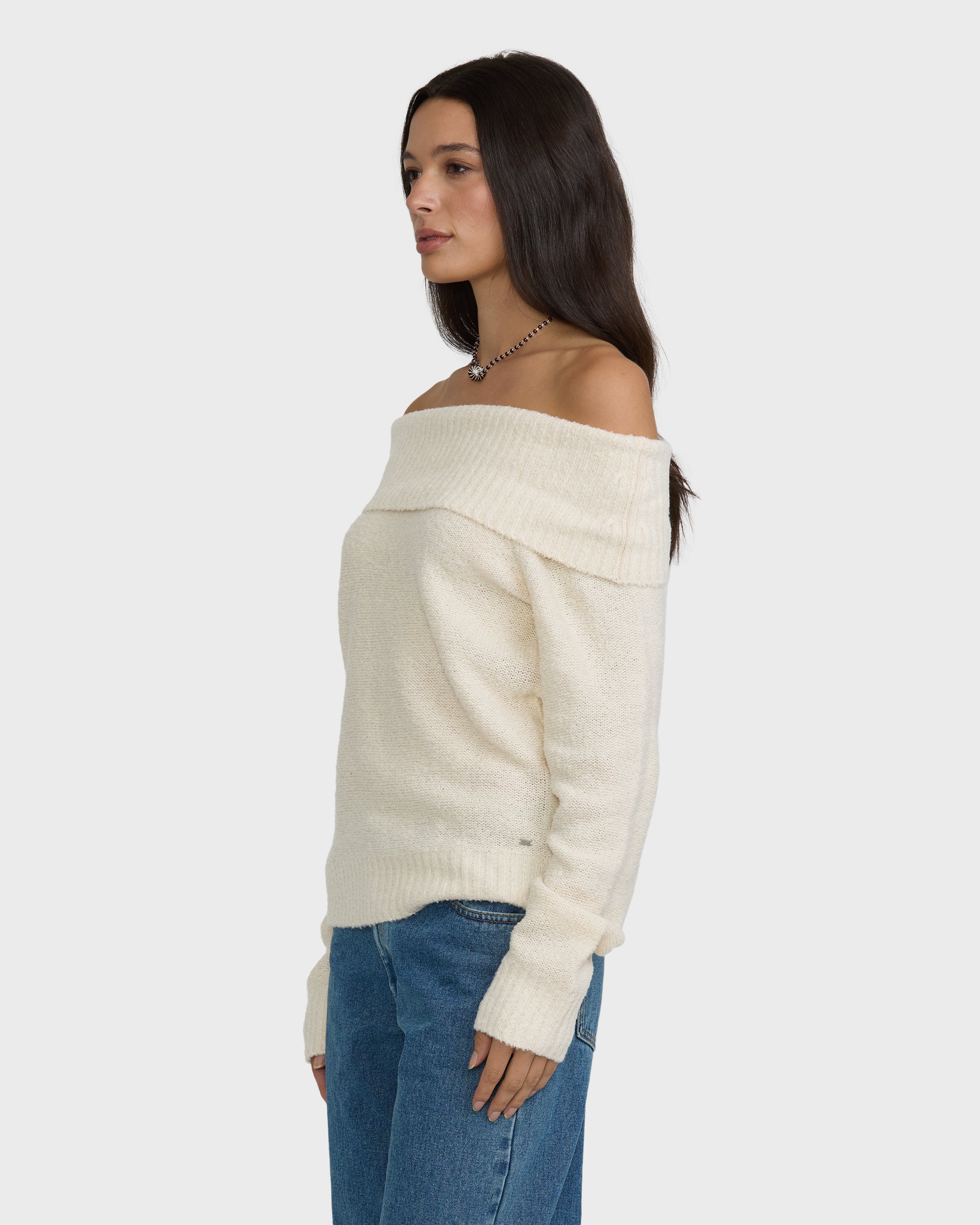 Drift Off Shoulder Sweater - Salt Crystal