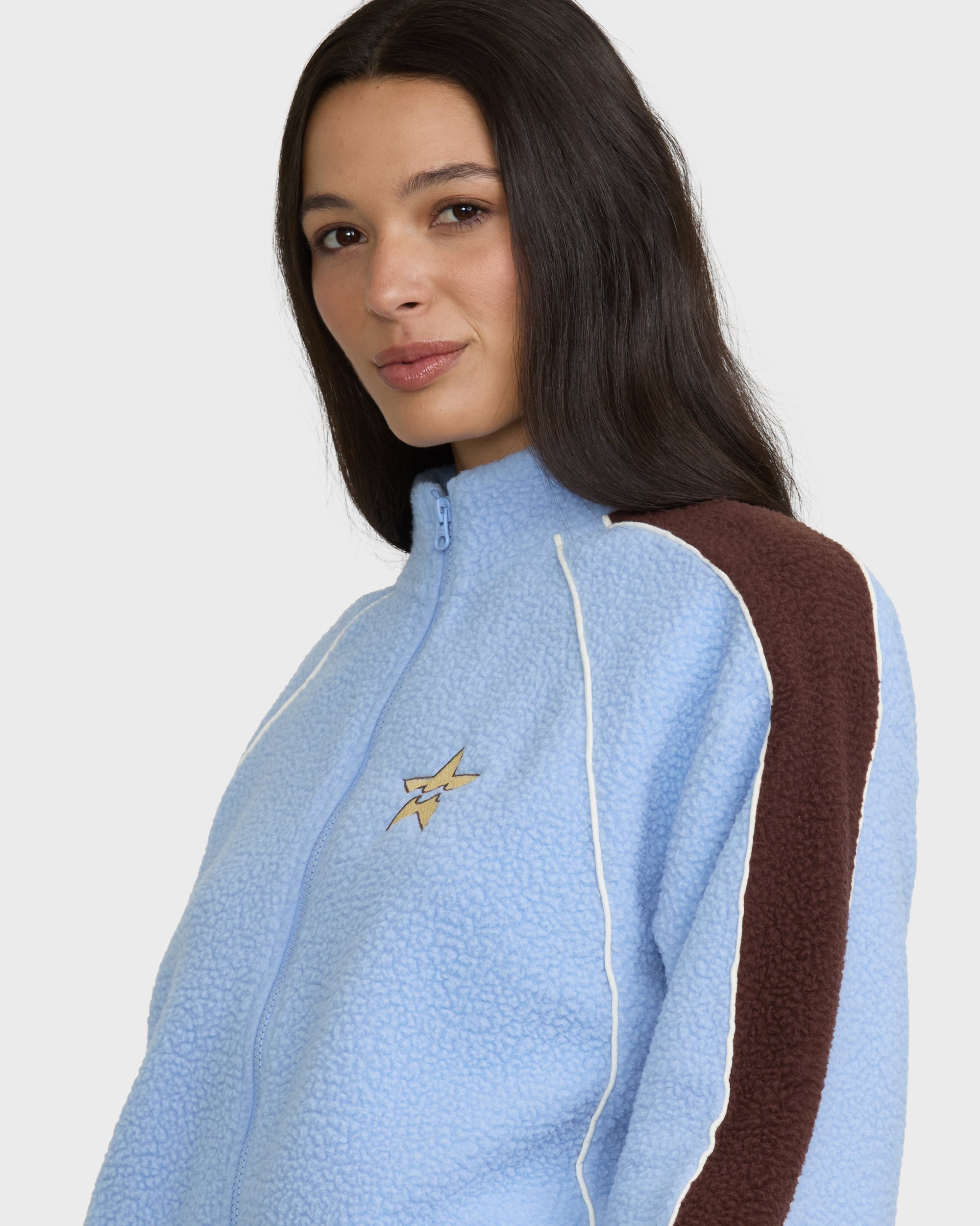 Sporty Fleece Mock Neck Zip-Up Fleece Jacket - Cornflower