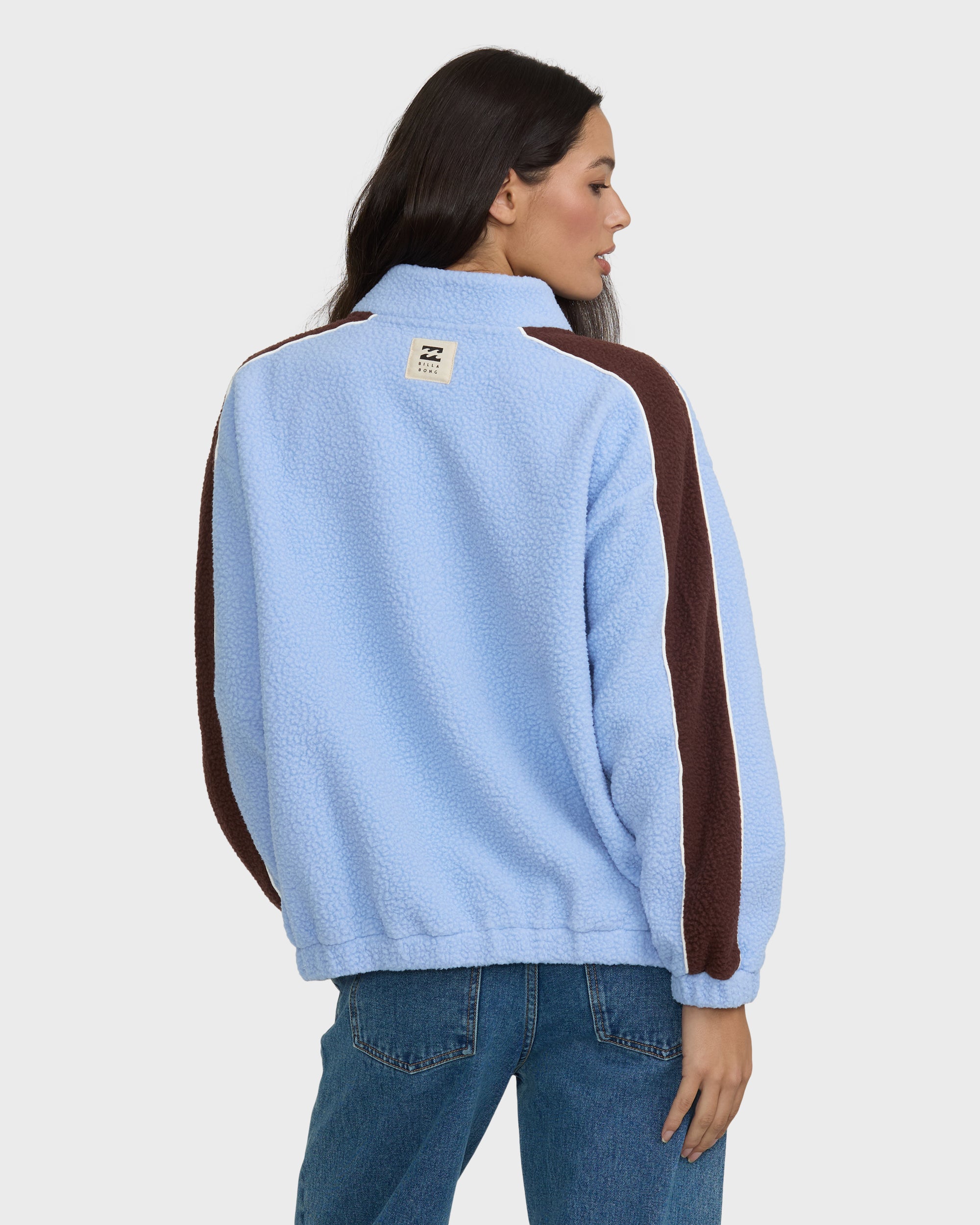 Sporty Fleece Mock Neck Zip-Up Fleece Jacket - Cornflower