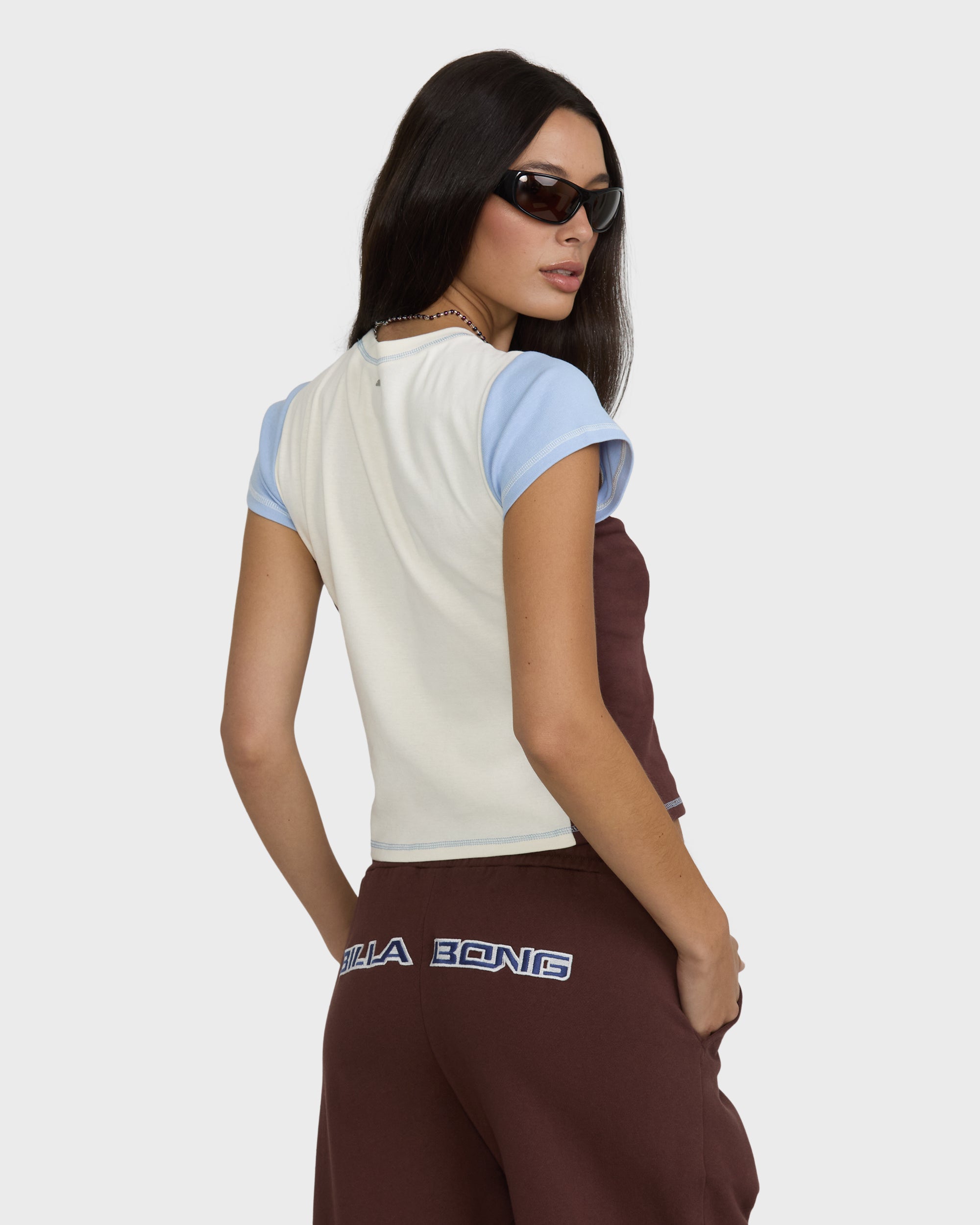 Sporty Short Sleeve Rib Knit T-Shirt - Salt Crystal