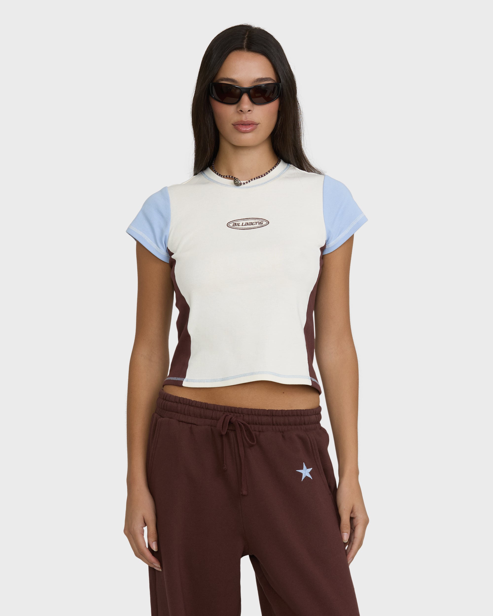 Sporty Short Sleeve Rib Knit T-Shirt - Salt Crystal